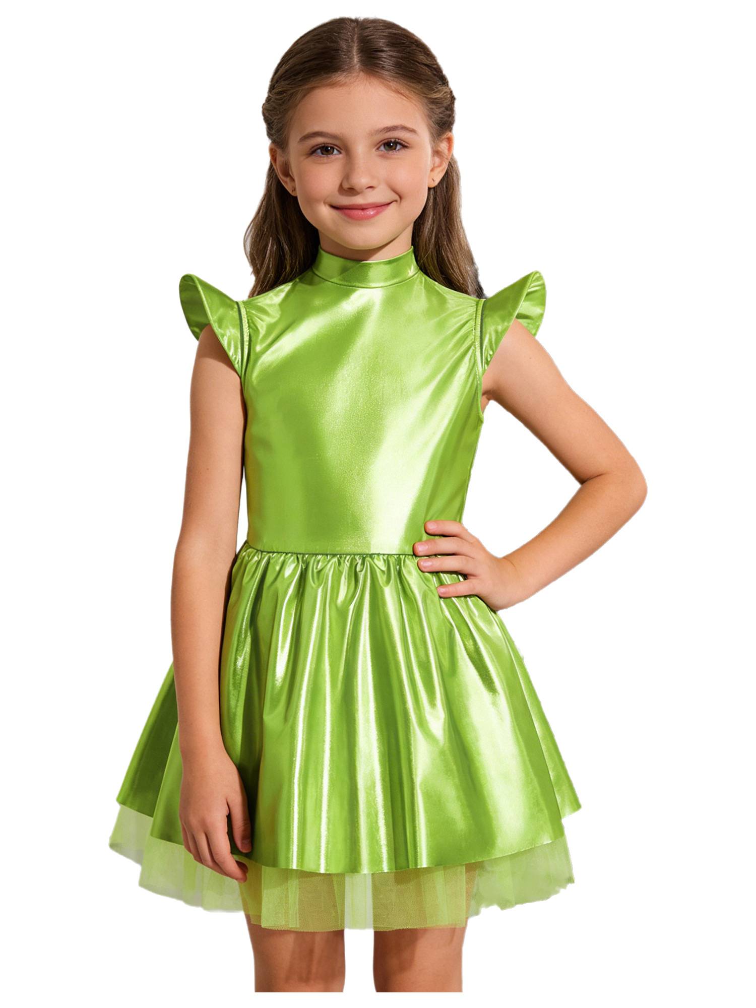 Girls Iridescent 2-Piece Alien Costume Mock Neck Tutu Dress for Halloween