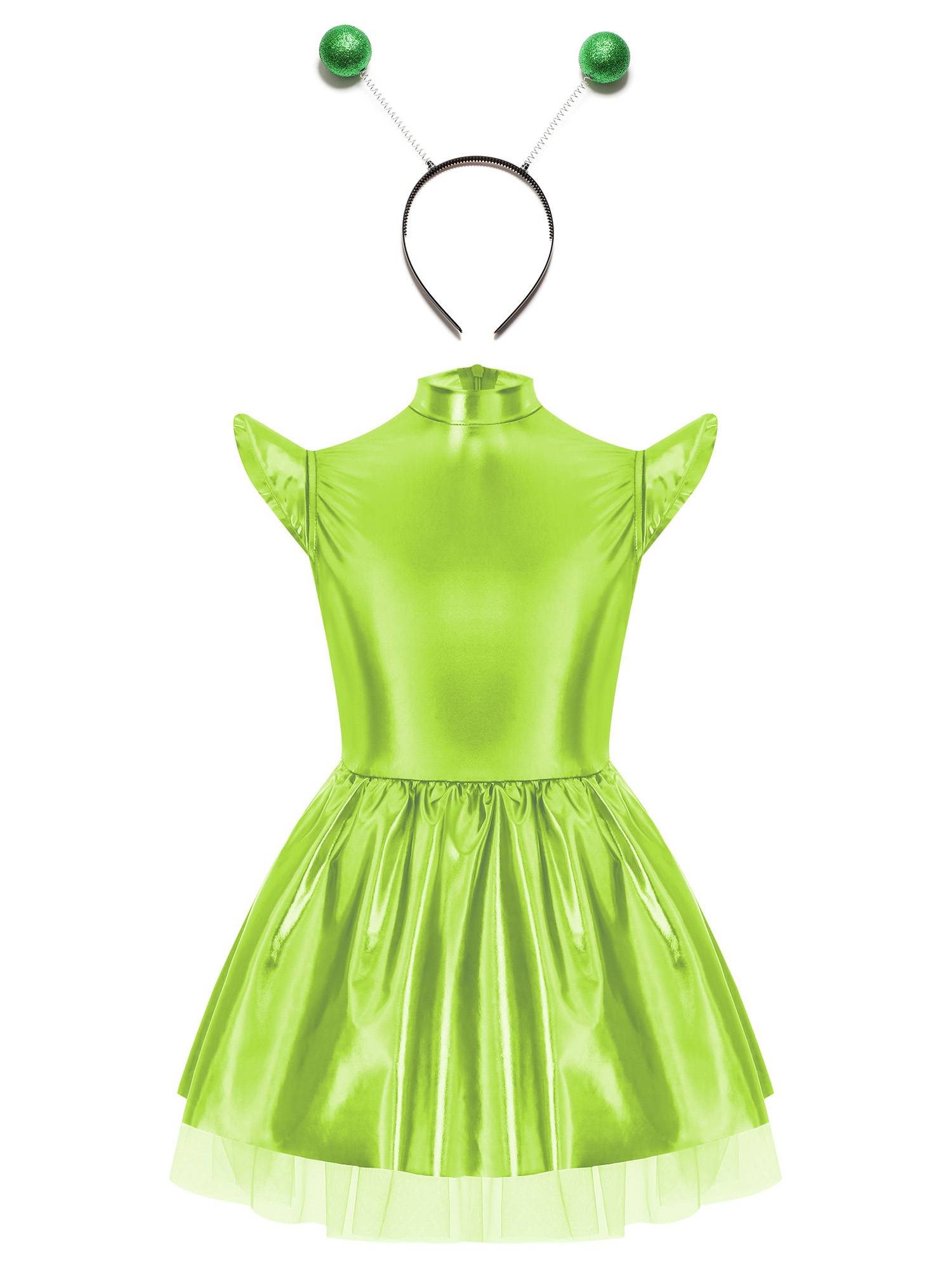 Girls Iridescent 2-Piece Alien Costume Mock Neck Tutu Dress for Halloween