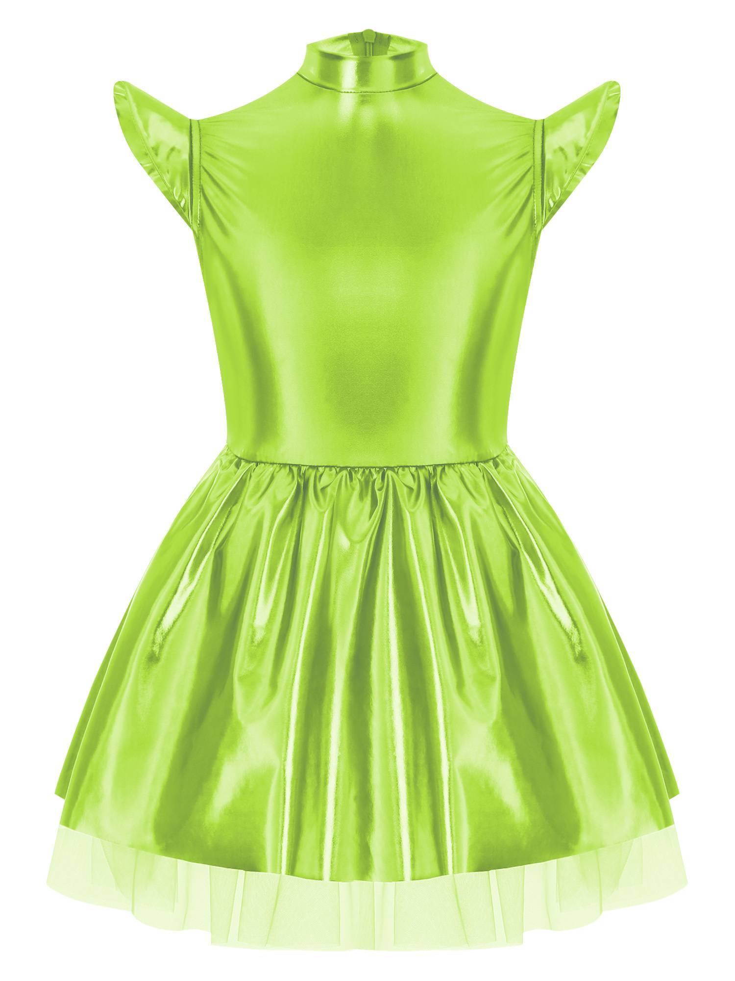 Girls Iridescent 2-Piece Alien Costume Mock Neck Tutu Dress for Halloween