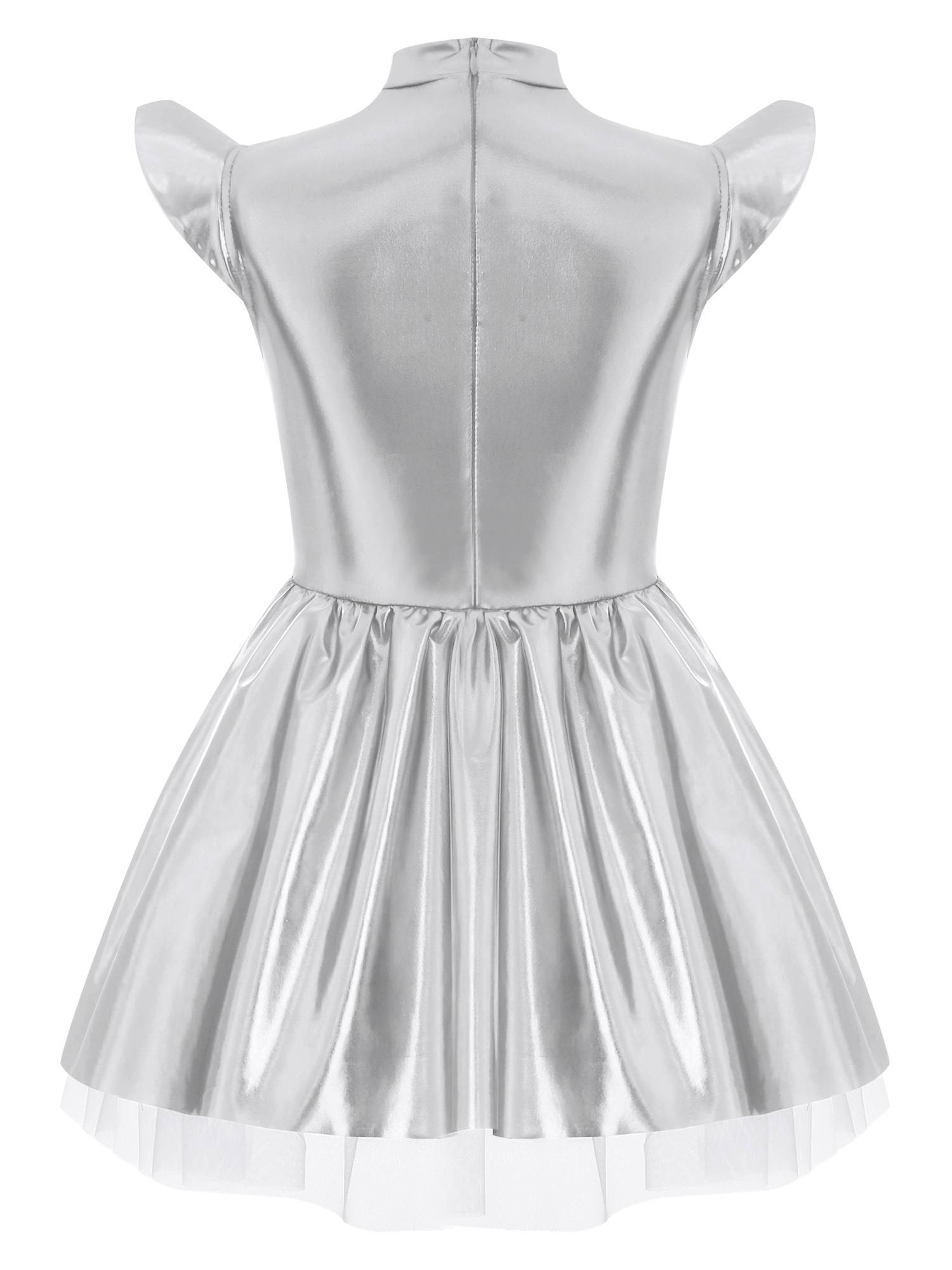 Girls Iridescent 2-Piece Alien Costume Mock Neck Tutu Dress for Halloween