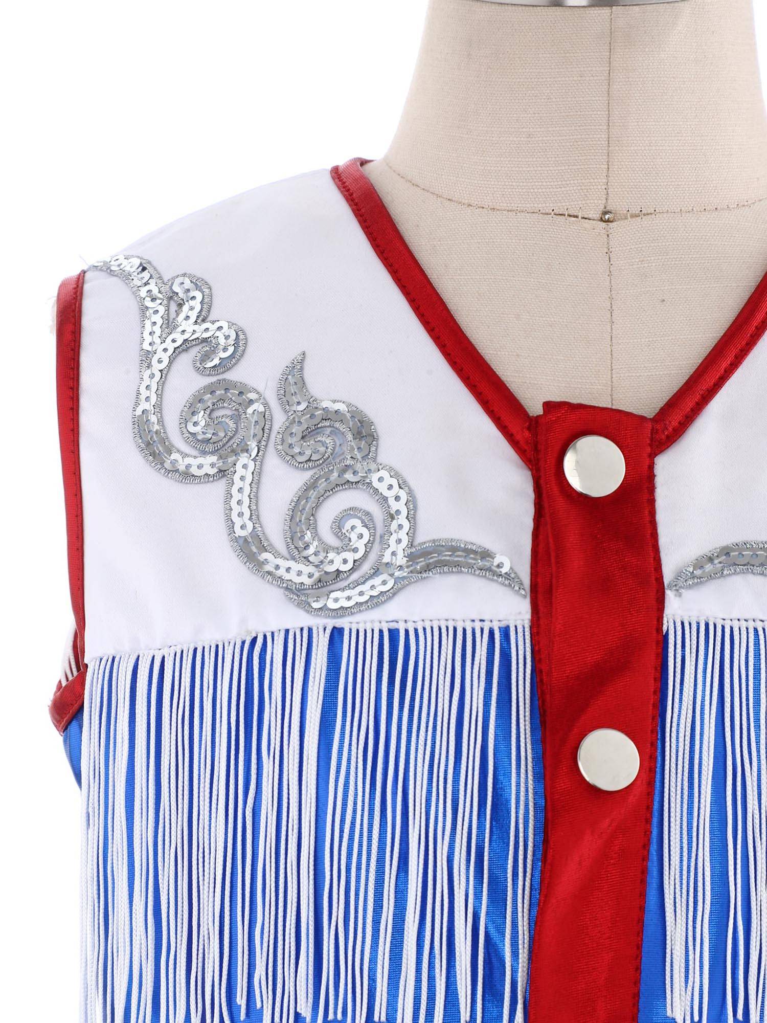 Girls Cowgirl 2-Piece Cheer Set Sequin Fringe Top with Shorts for Halloween