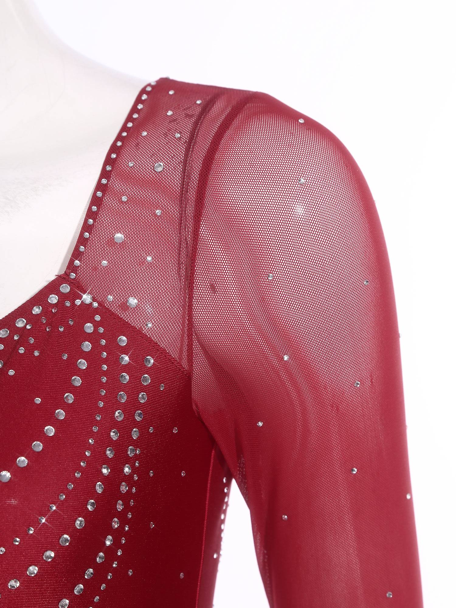 Womens Latin Dance Dress Sparkly Bodysuit for Figure Skating Tango Rumba Dance
