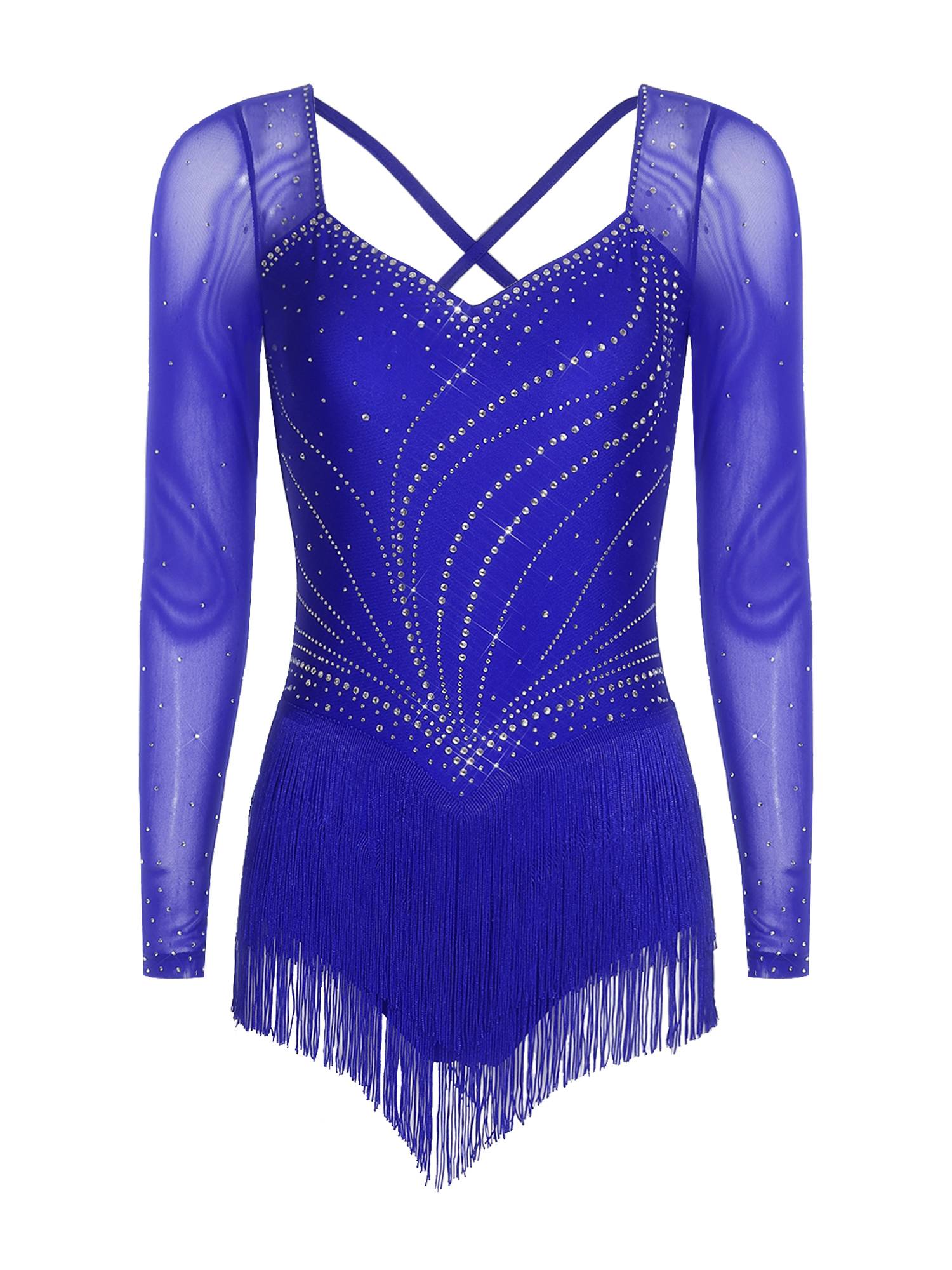 Womens Latin Dance Dress Sparkly Bodysuit for Figure Skating Tango Rumba Dance