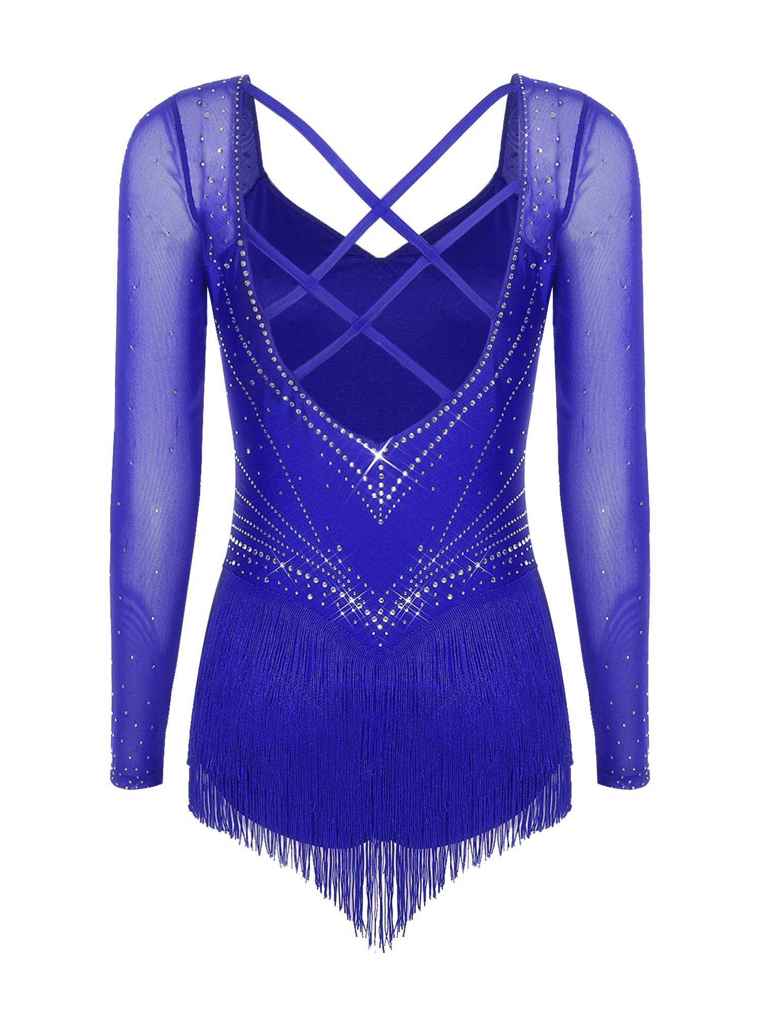 Womens Latin Dance Dress Sparkly Bodysuit for Figure Skating Tango Rumba Dance