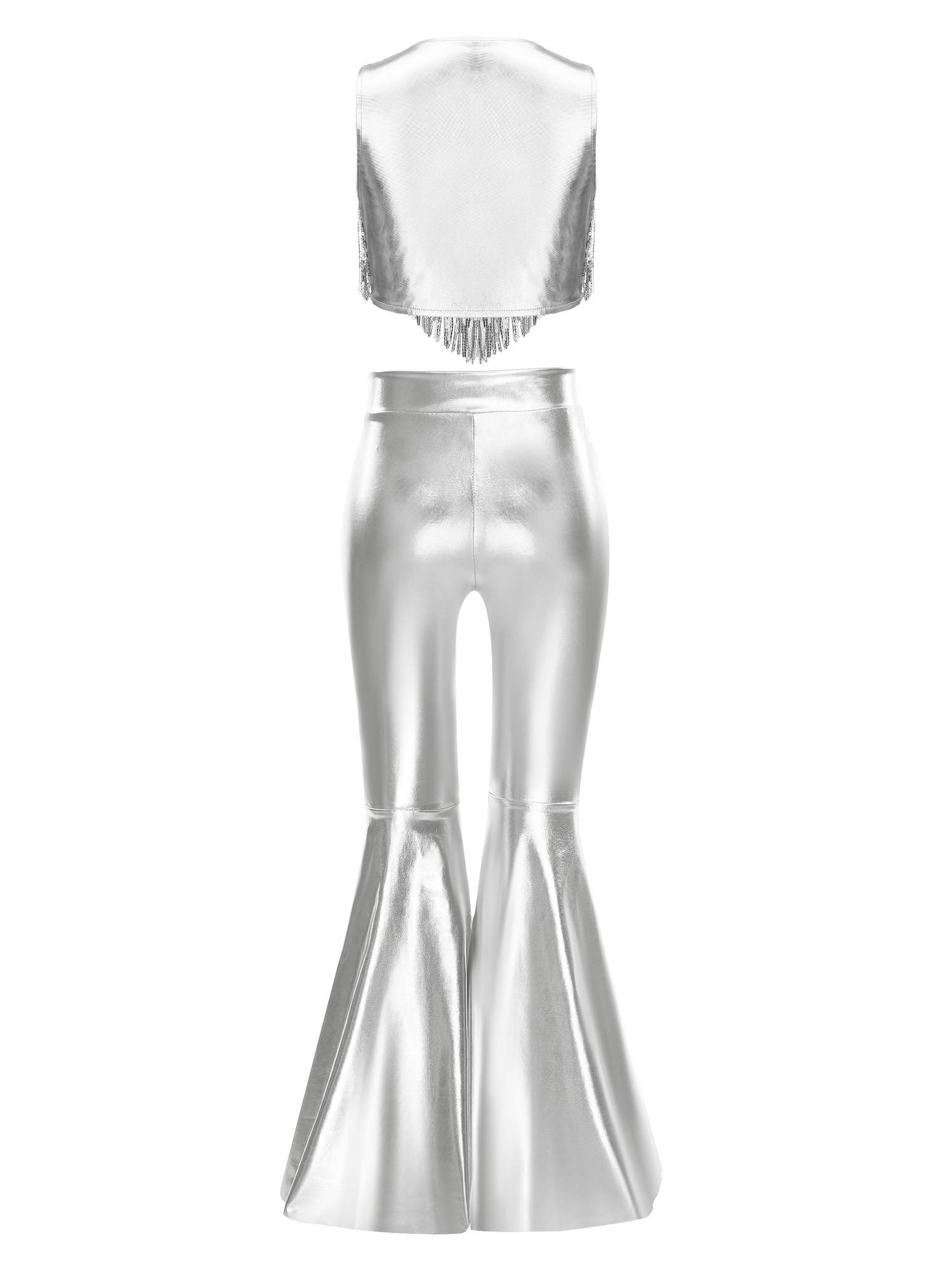 Girls 70s Disco 2-Piece Dance Set Crop Top with Flared Pants for Jazz Hip Hop 