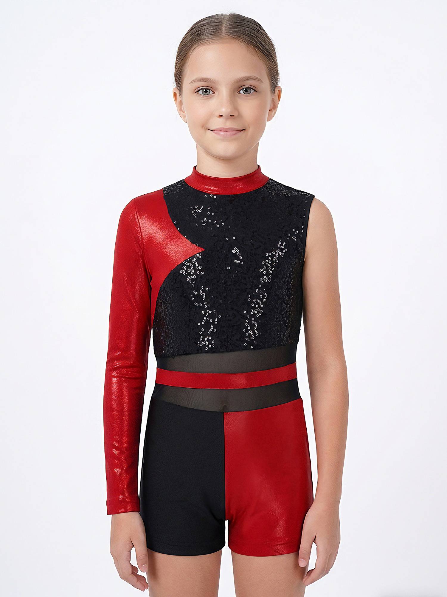 Girls Sequin Long Sleeve Gymnastics Leotard for Dance Competitions & Stage