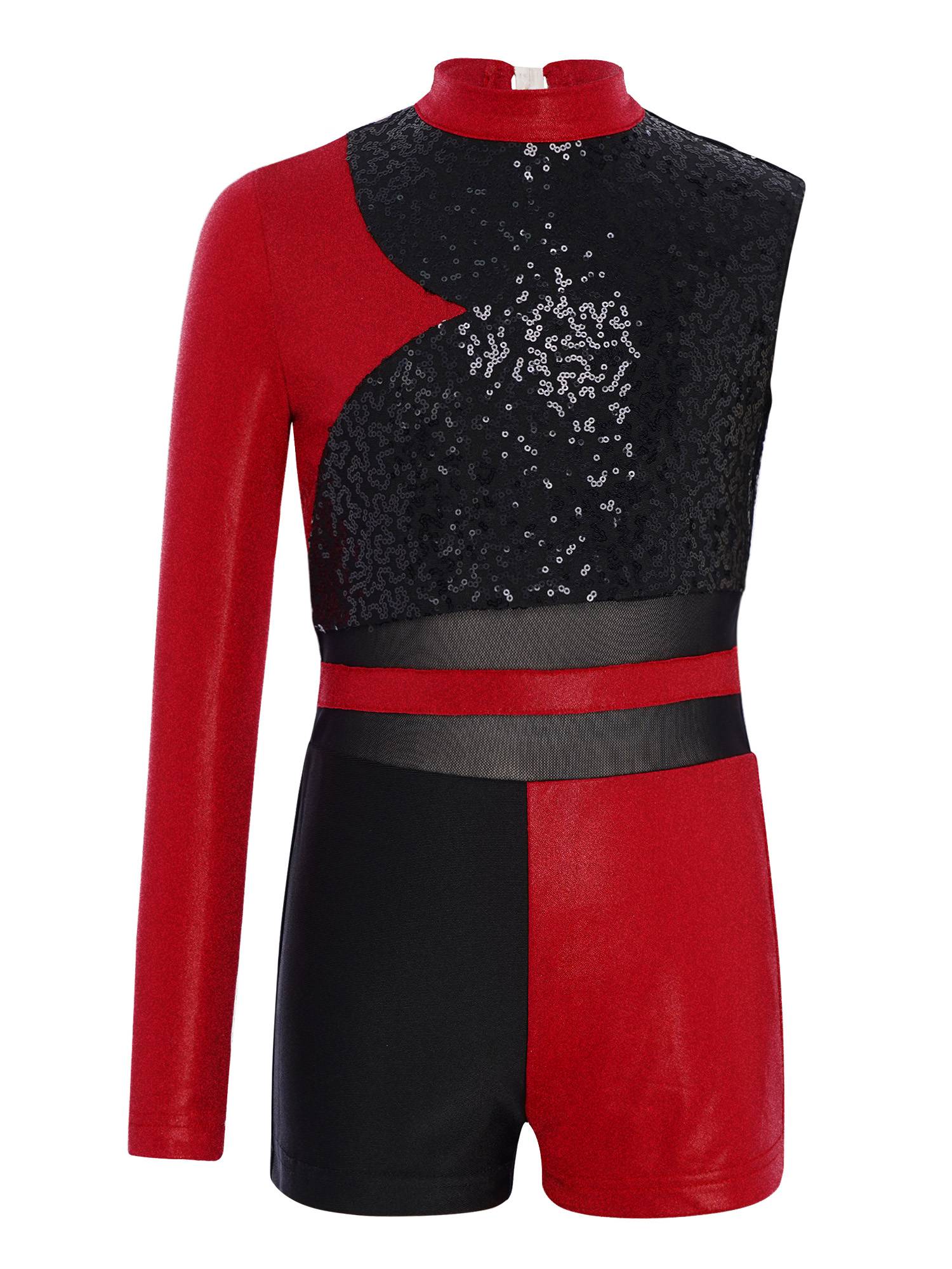 Girls Sequin Long Sleeve Gymnastics Leotard for Dance Competitions & Stage