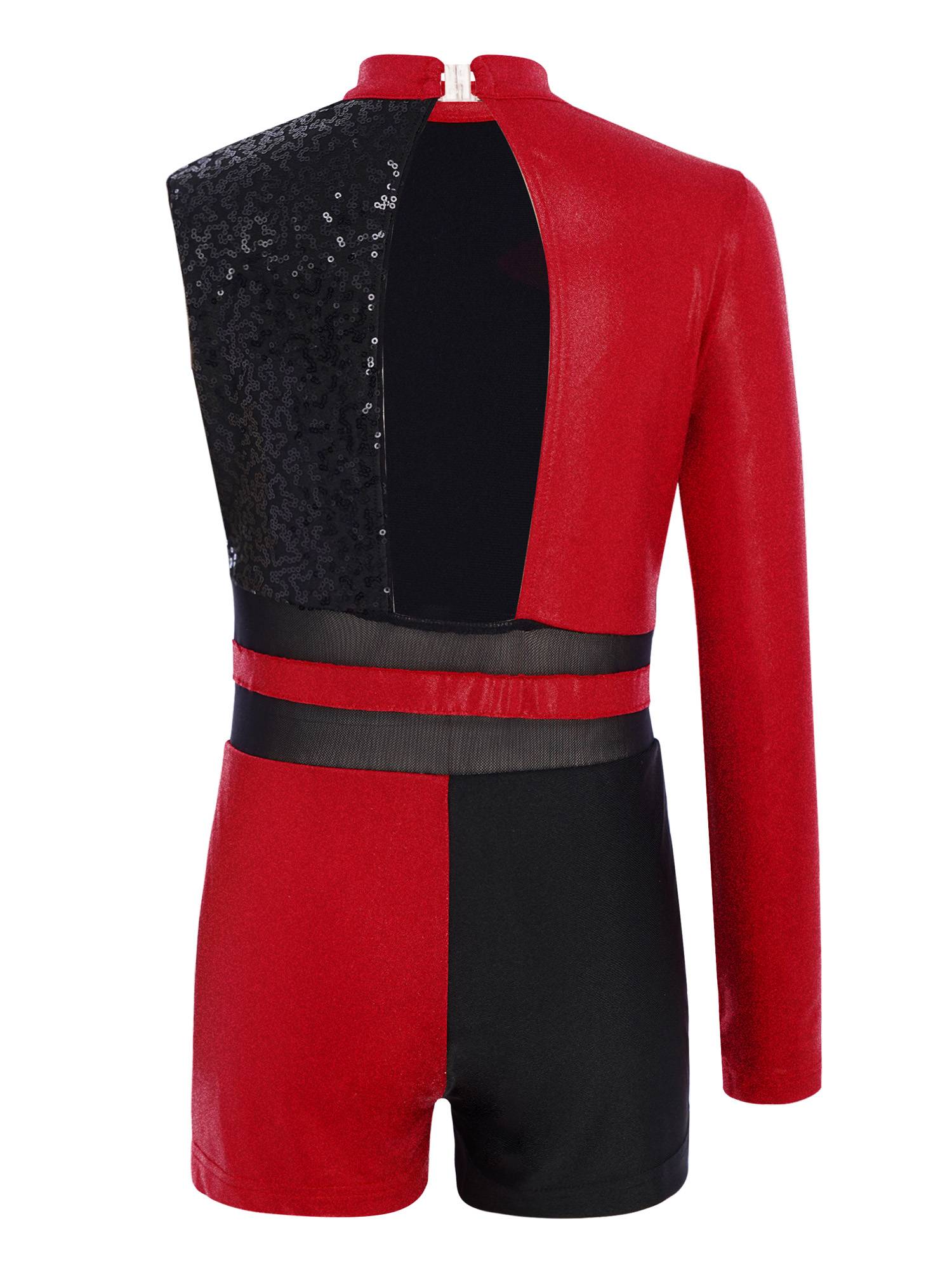 Girls Sequin Long Sleeve Gymnastics Leotard for Dance Competitions & Stage