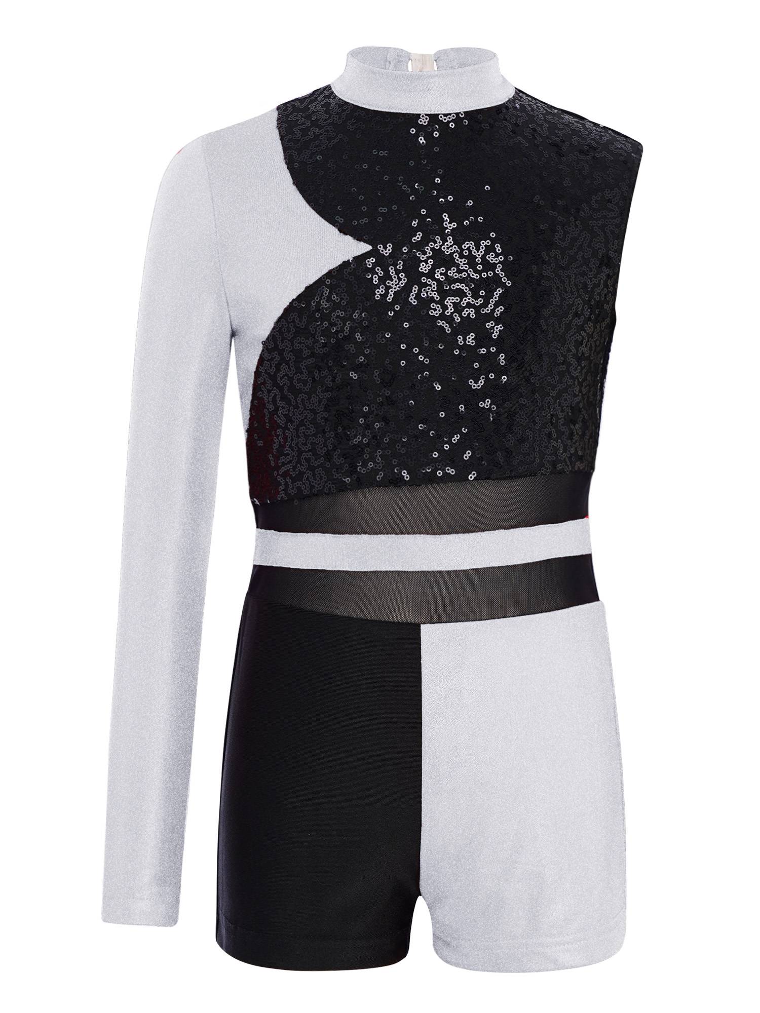 Girls Sequin Long Sleeve Gymnastics Leotard for Dance Competitions & Stage
