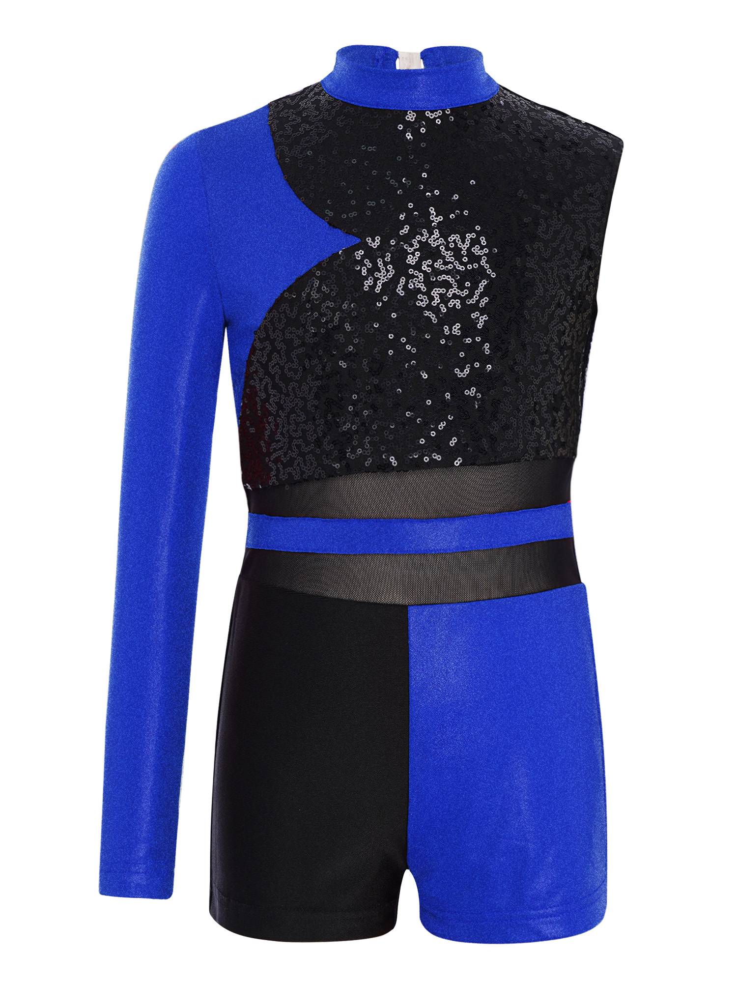 Girls Sequin Long Sleeve Gymnastics Leotard for Dance Competitions & Stage