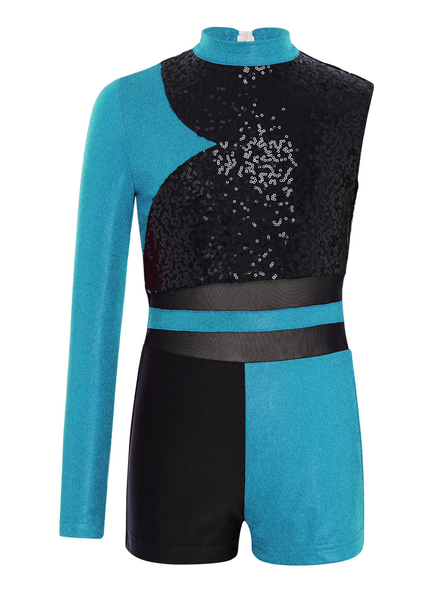 Girls Sequin Long Sleeve Gymnastics Leotard for Dance Competitions & Stage