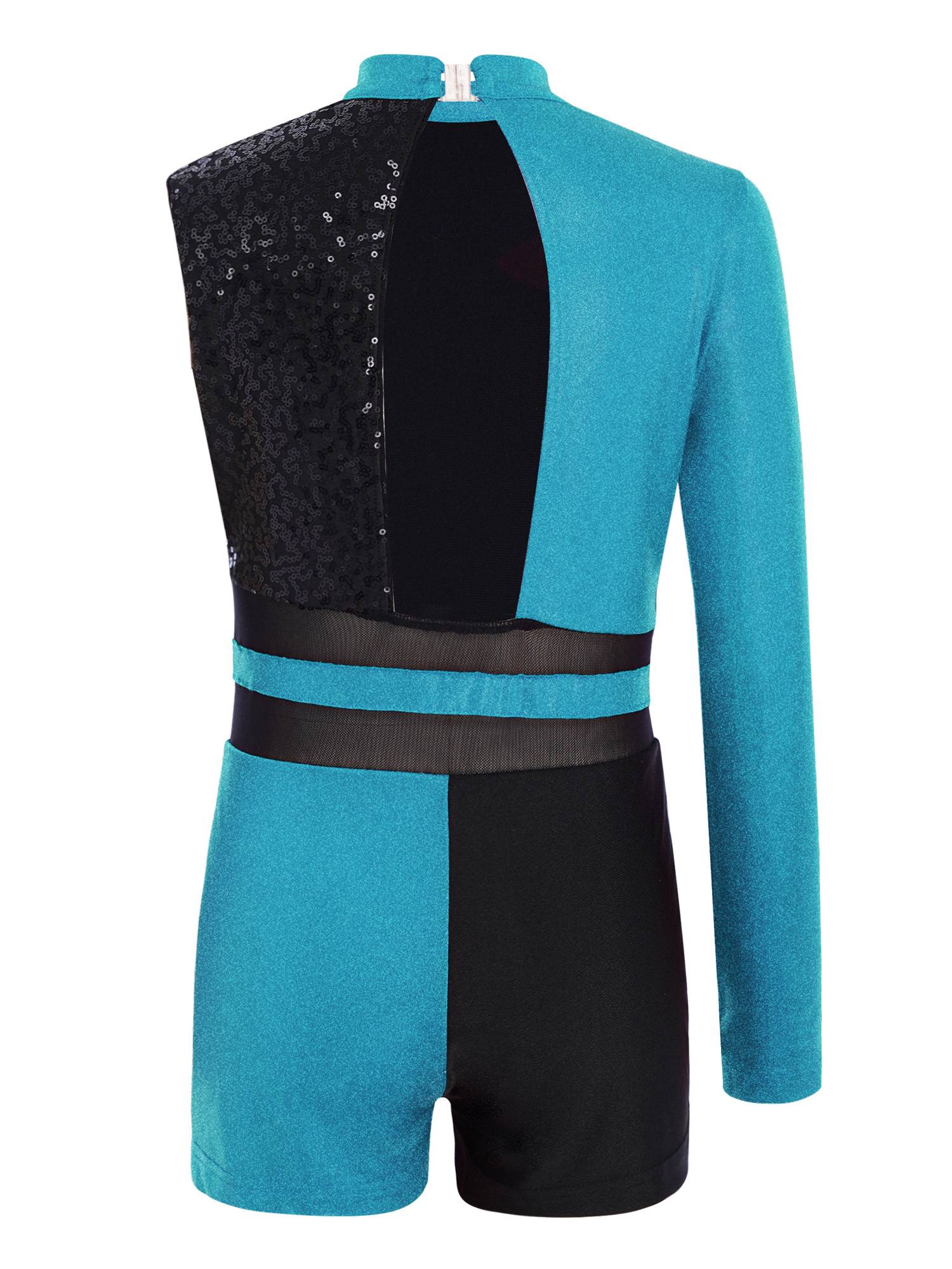Girls Sequin Long Sleeve Gymnastics Leotard for Dance Competitions & Stage