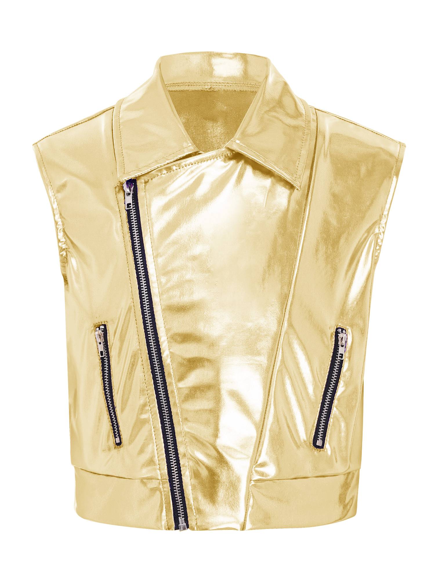 Kids Metallic Jacket Lapel Front Zipper for Hip Hop Jazz Dance Party & Stage