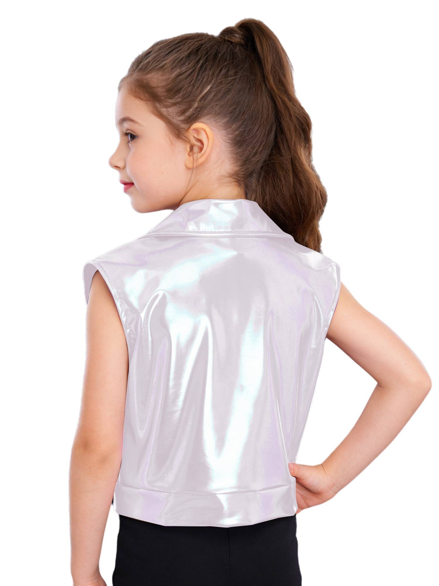 Kids Metallic Jacket Lapel Front Zipper for Hip Hop Jazz Dance Party & Stage