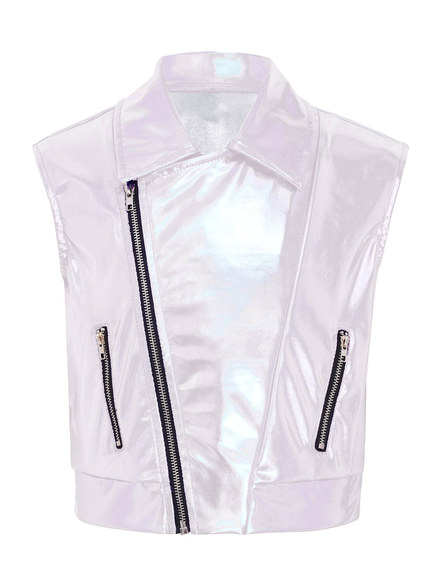 Kids Metallic Jacket Lapel Front Zipper for Hip Hop Jazz Dance Party & Stage