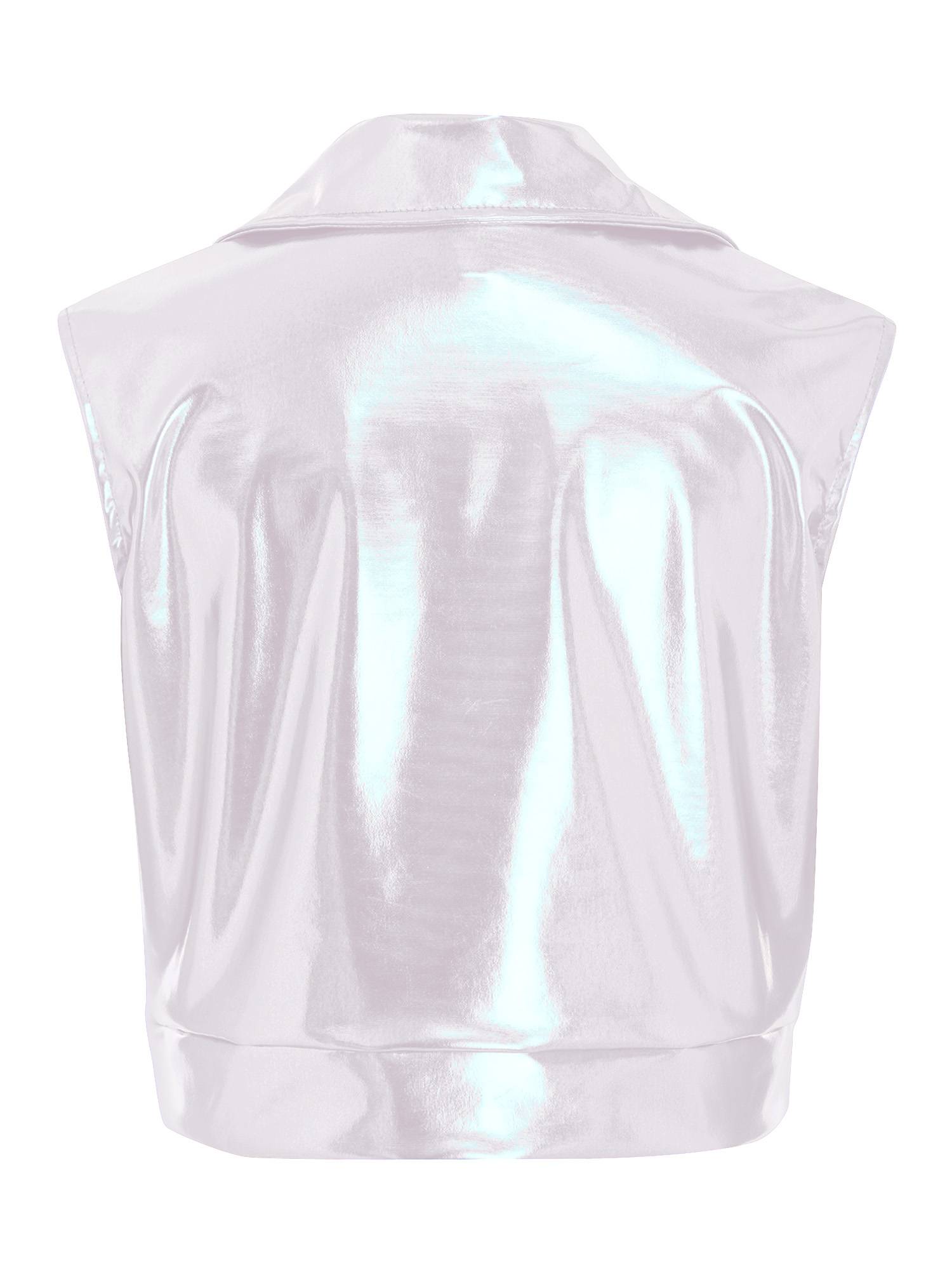 Kids Metallic Jacket Lapel Front Zipper for Hip Hop Jazz Dance Party & Stage