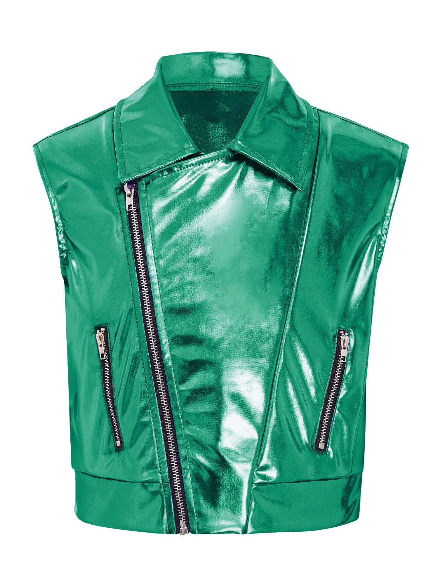 Kids Metallic Jacket Lapel Front Zipper for Hip Hop Jazz Dance Party & Stage