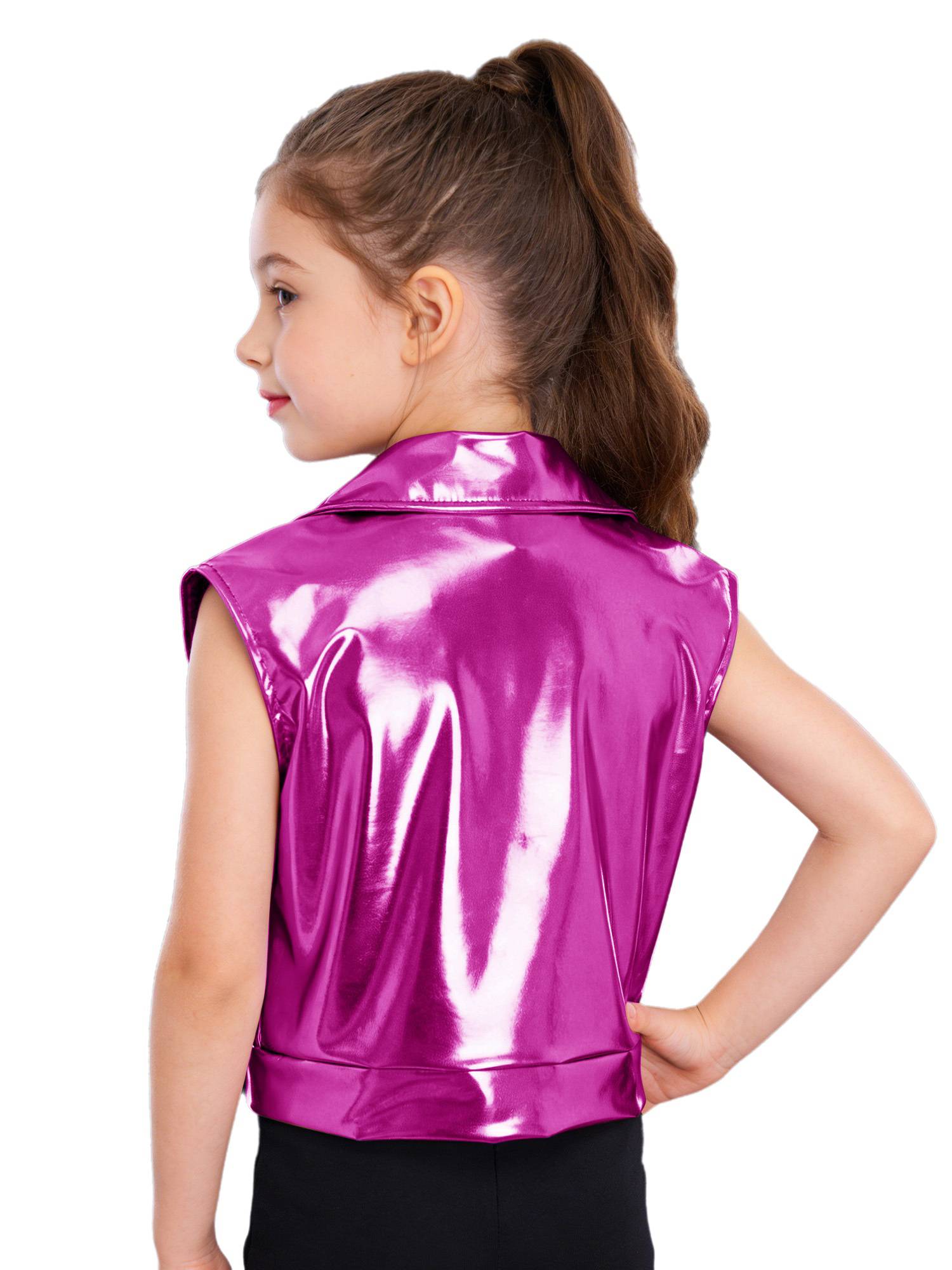 Kids Metallic Jacket Lapel Front Zipper for Hip Hop Jazz Dance Party & Stage