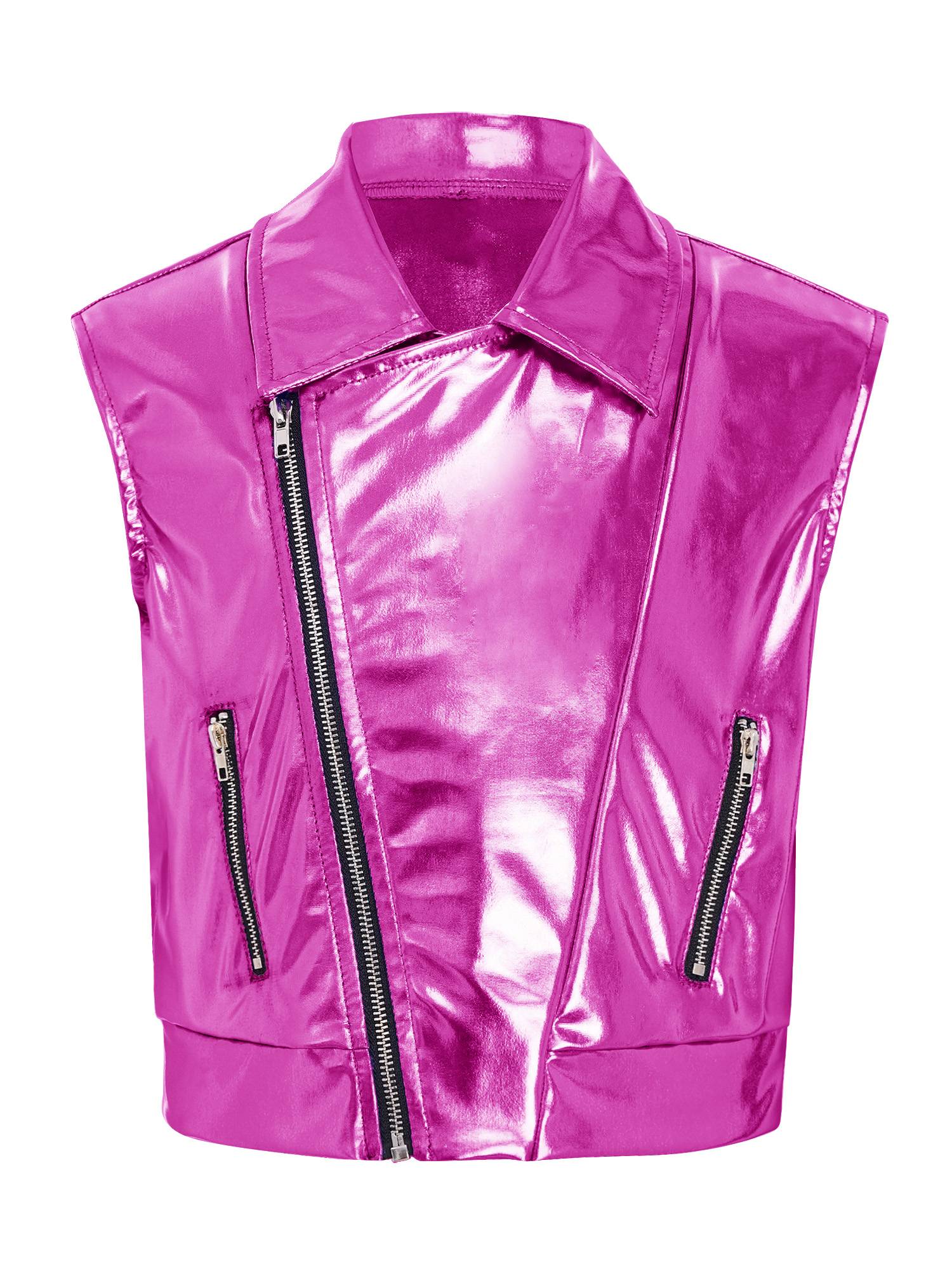 Kids Metallic Jacket Lapel Front Zipper for Hip Hop Jazz Dance Party & Stage