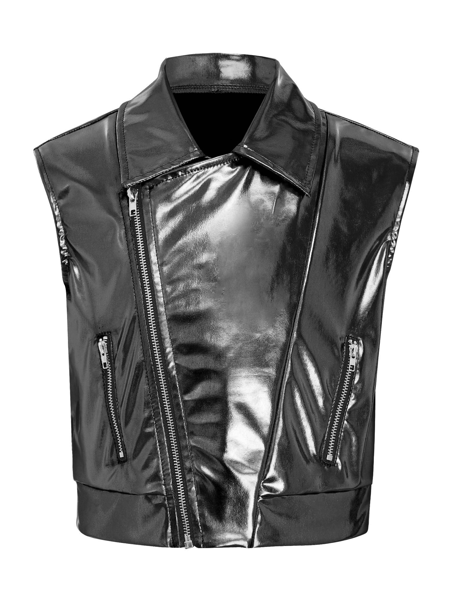 Kids Metallic Jacket Lapel Front Zipper for Hip Hop Jazz Dance Party & Stage