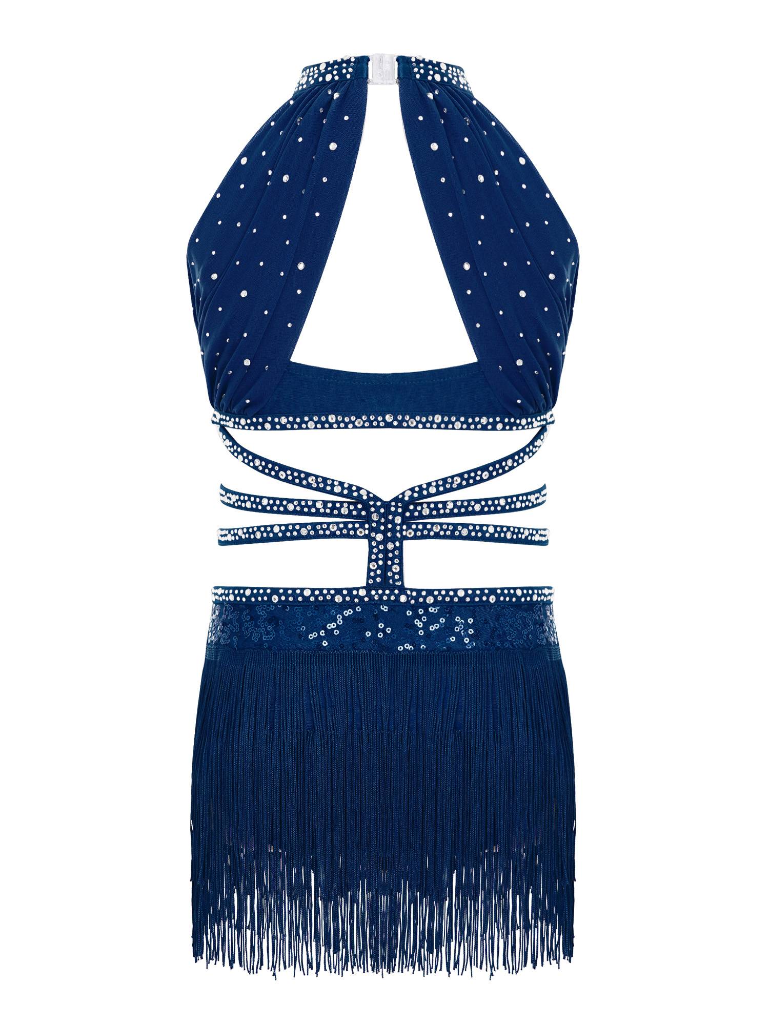 Girls Rhinestone Sleeveless Fringe Latin Dance Dress for Competitions & Recitals