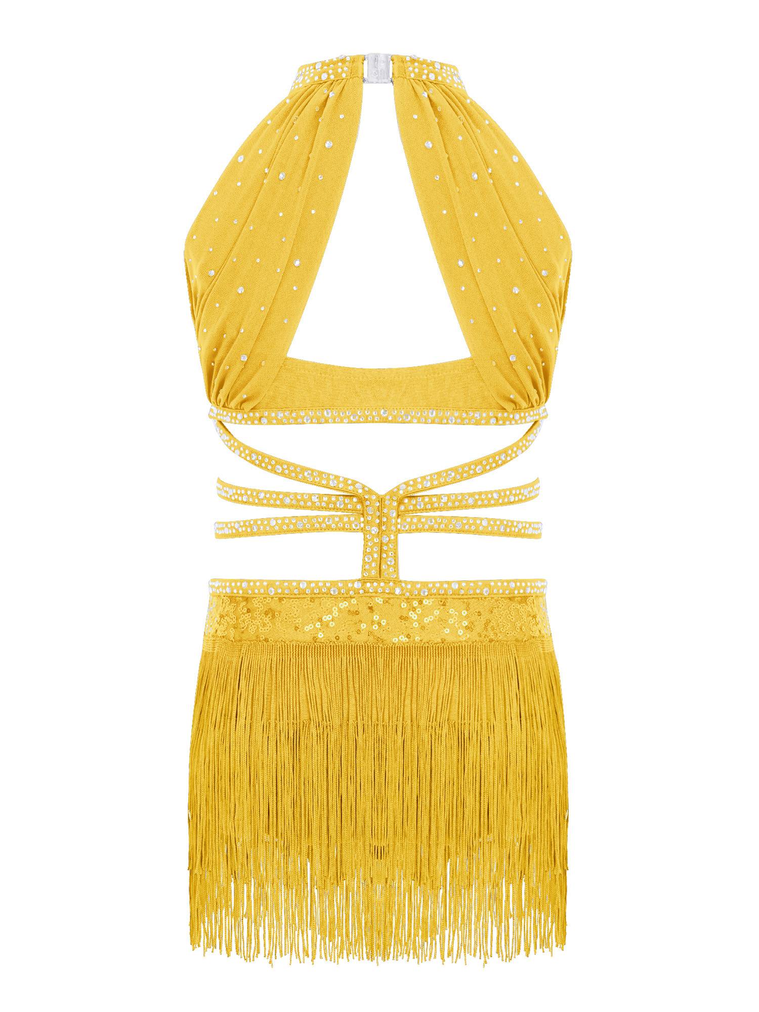Girls Rhinestone Sleeveless Fringe Latin Dance Dress for Competitions & Recitals