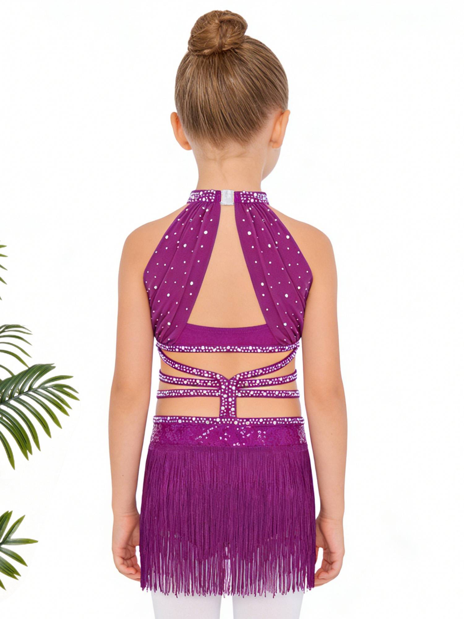 Girls Rhinestone Sleeveless Fringe Latin Dance Dress for Competitions & Recitals