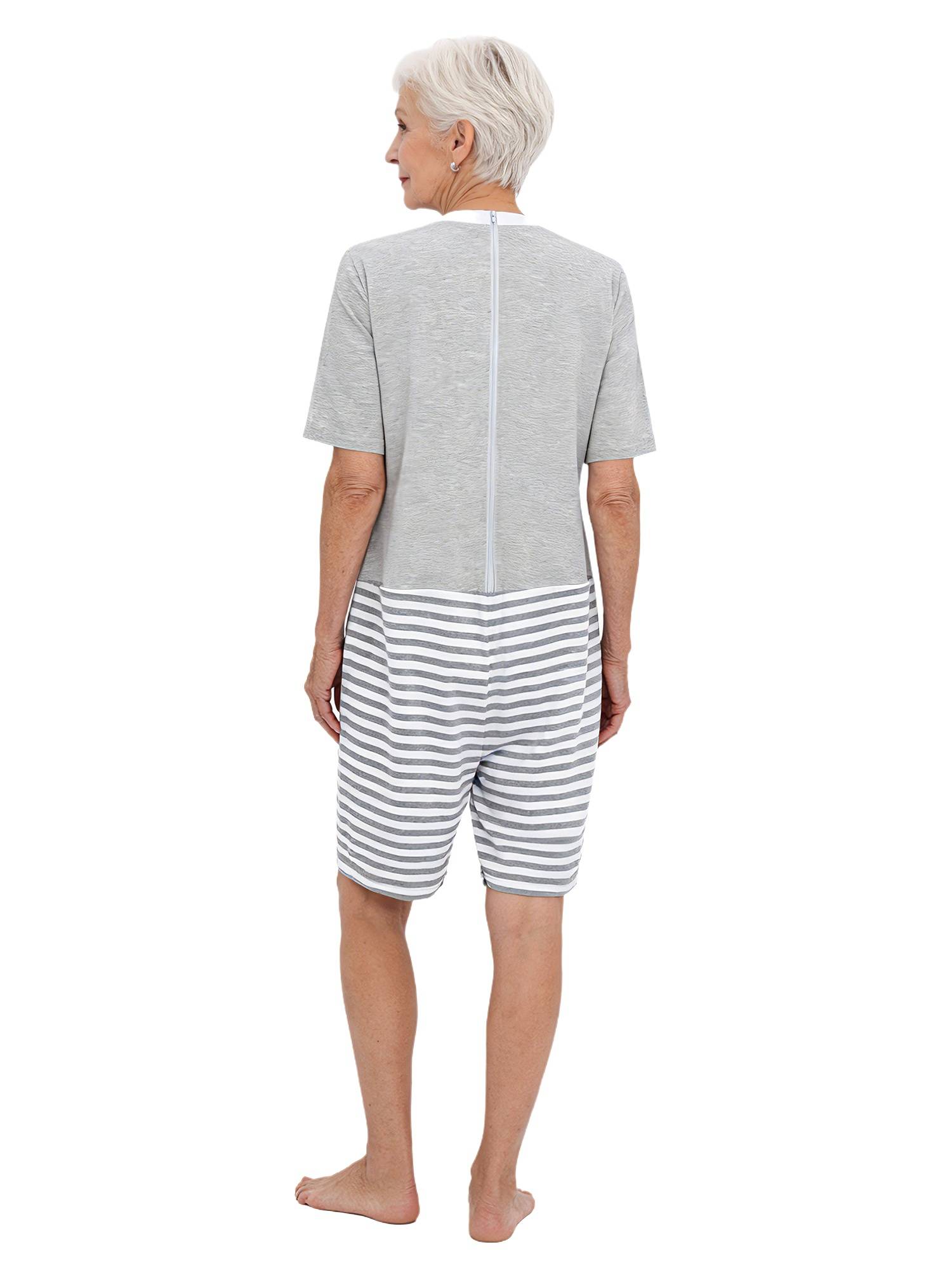 Women Adaptive Anti-Strip Romper Back Zipper Jumpsuit for Dementia, Alzheimer's