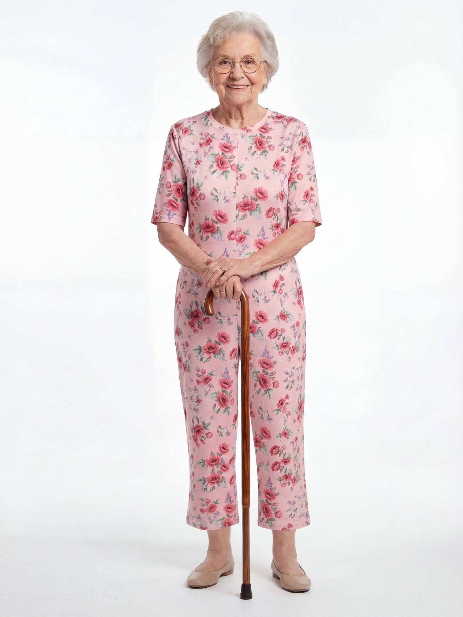 Womens Floral Short Sleeve Back Zipper Anti-strip Adaptive Rompers for Alzheimer