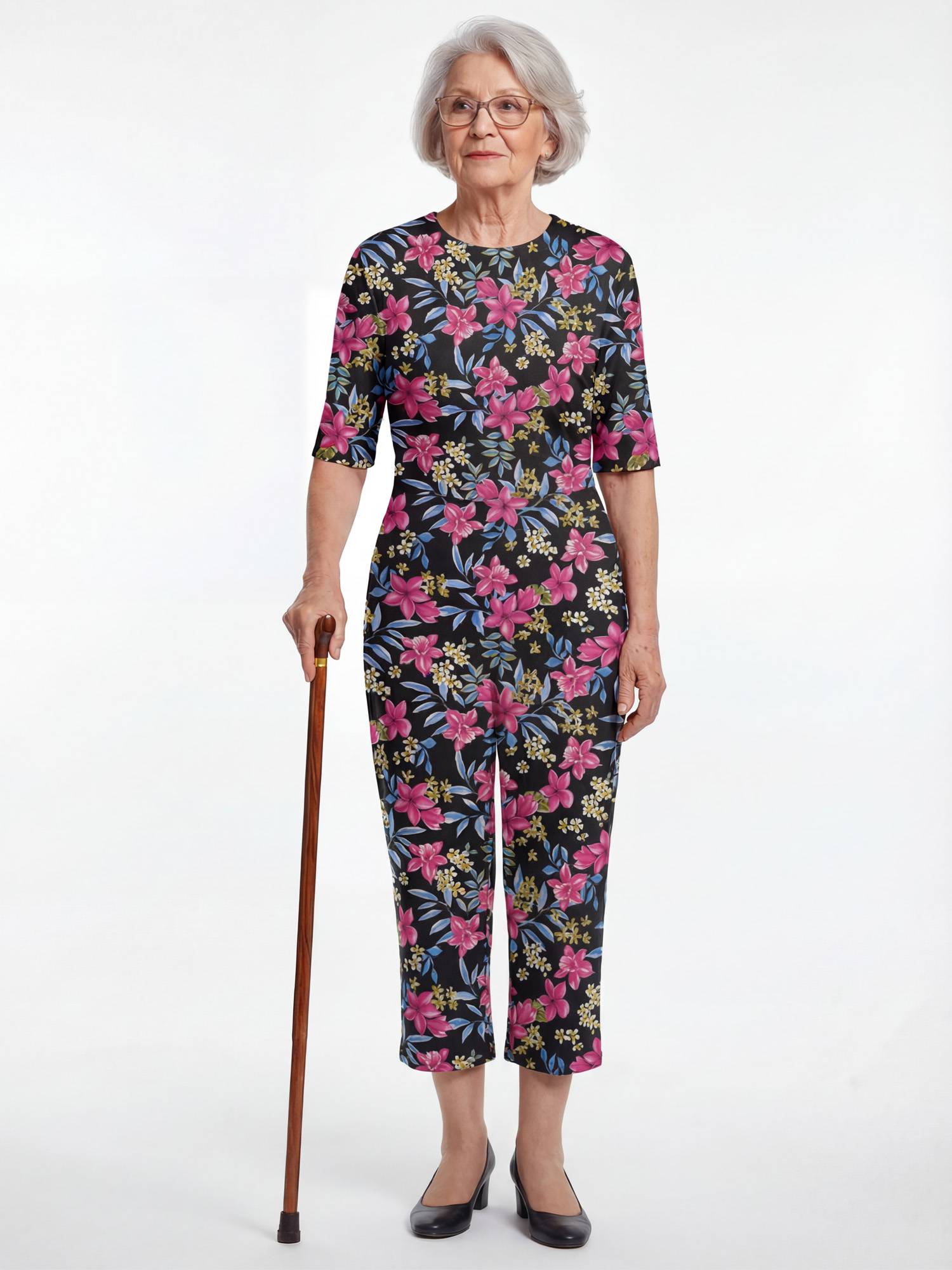 Womens Floral Short Sleeve Back Zipper Anti-strip Adaptive Rompers for Alzheimer