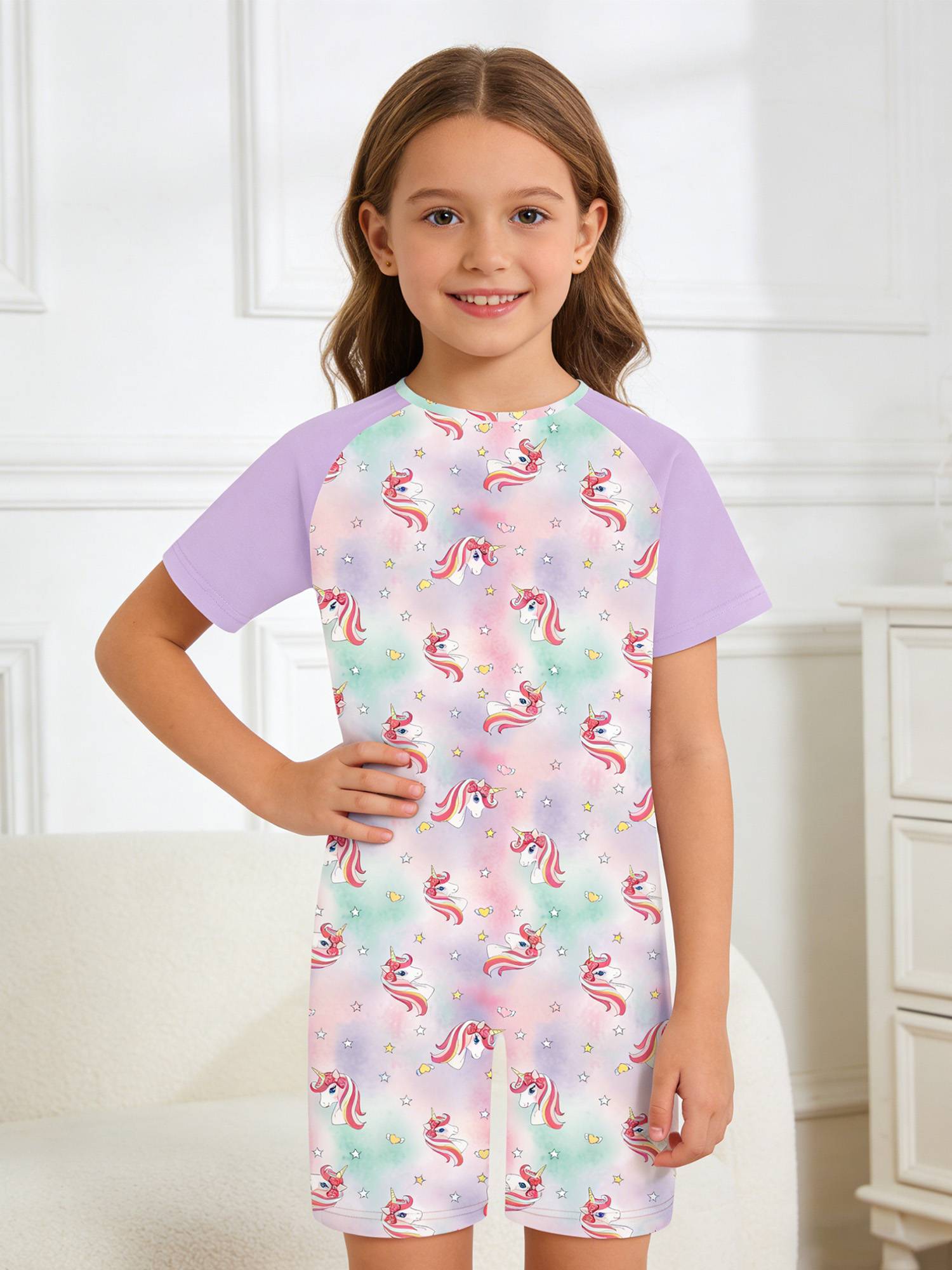 Kids Special Needs Adaptive Clothing Cute Printed Anti-strip Jumpsuit