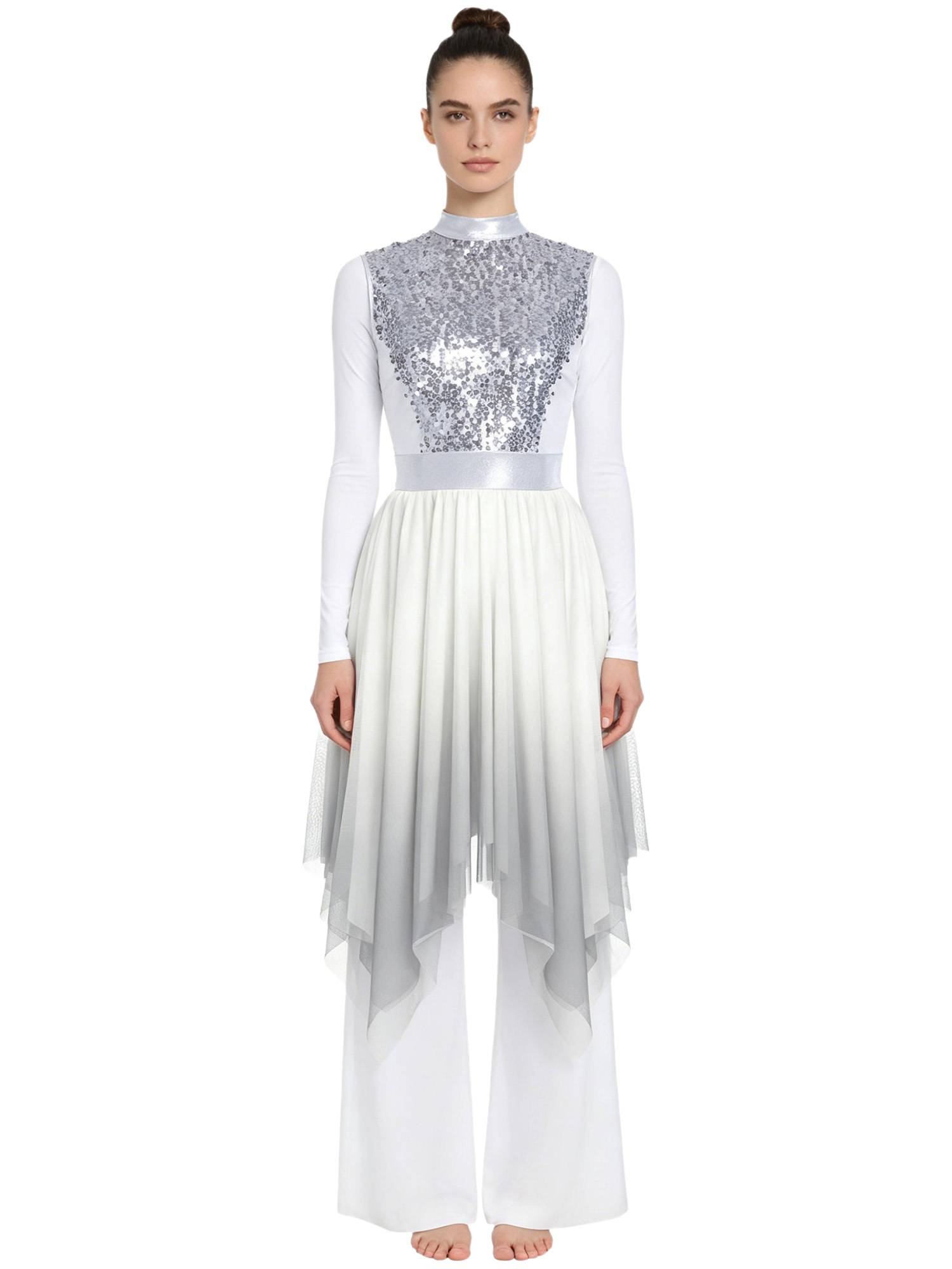 Women Sequin Gradient Sleeveless Liturgical Praise Dance Dress Choir Robe
