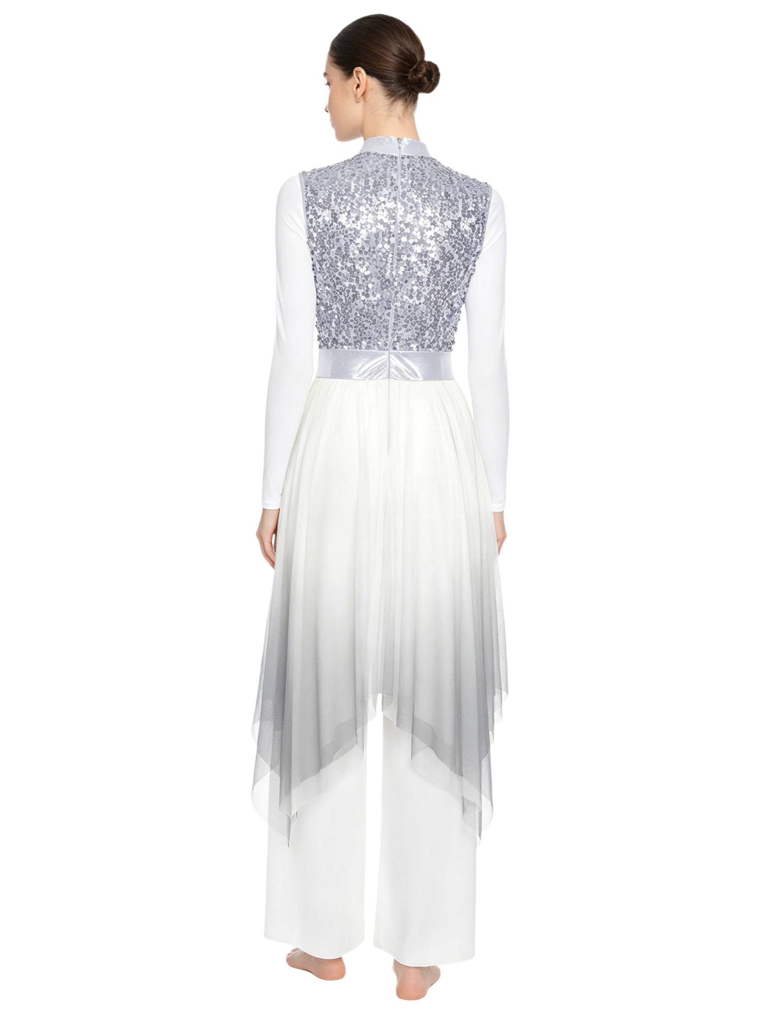 Women Sequin Gradient Sleeveless Liturgical Praise Dance Dress Choir Robe