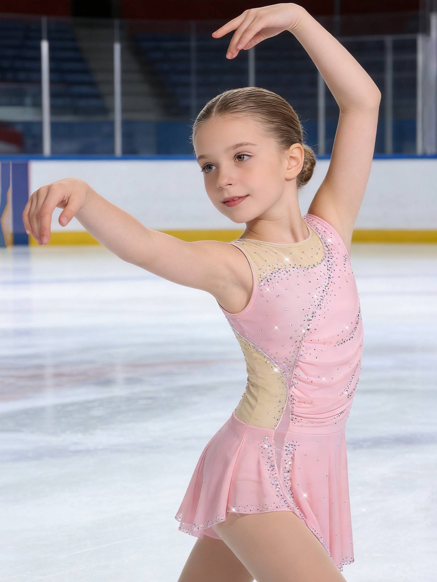 Girls Sparkly Rhinestone Sleeveless Figure Ice Skating Dress