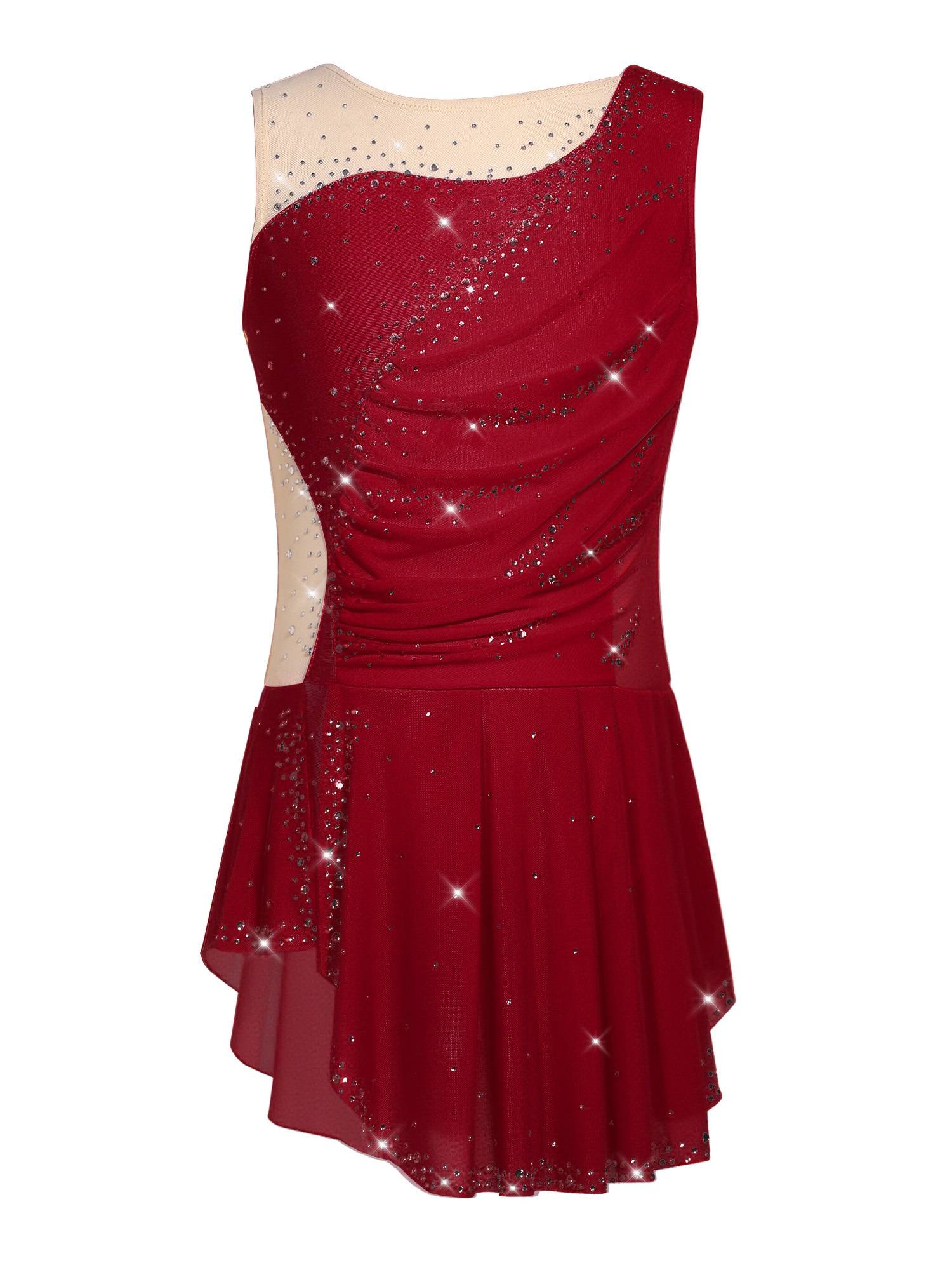 Girls Sparkly Rhinestone Sleeveless Figure Ice Skating Dress