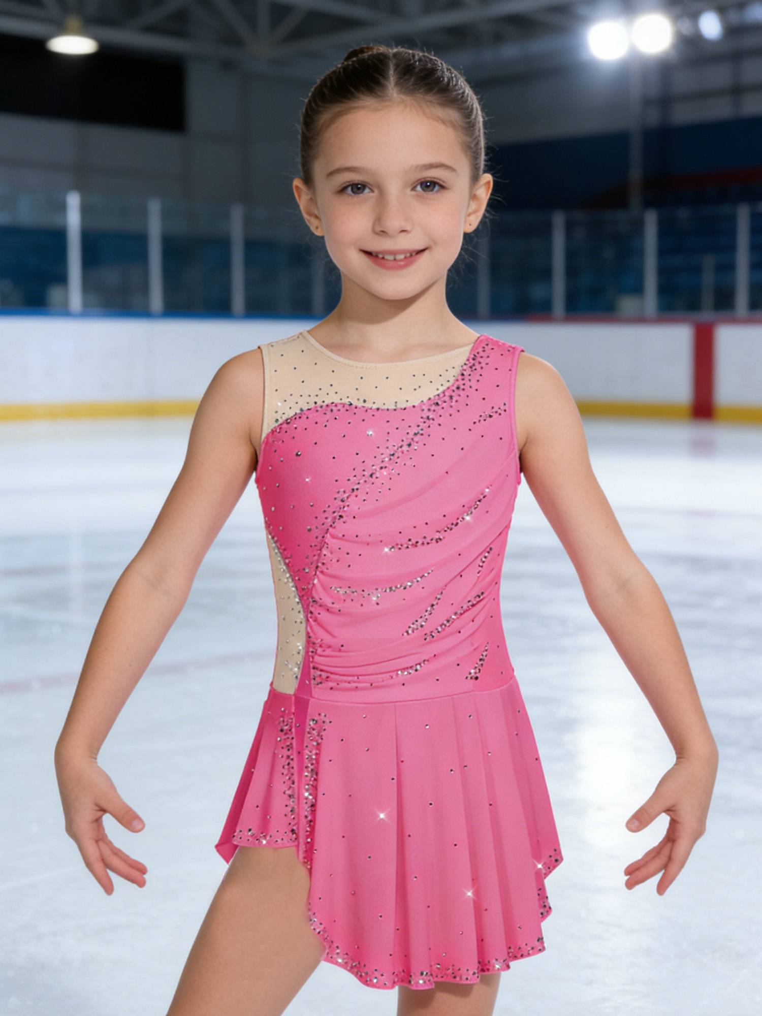 Girls Sparkly Rhinestone Sleeveless Figure Ice Skating Dress