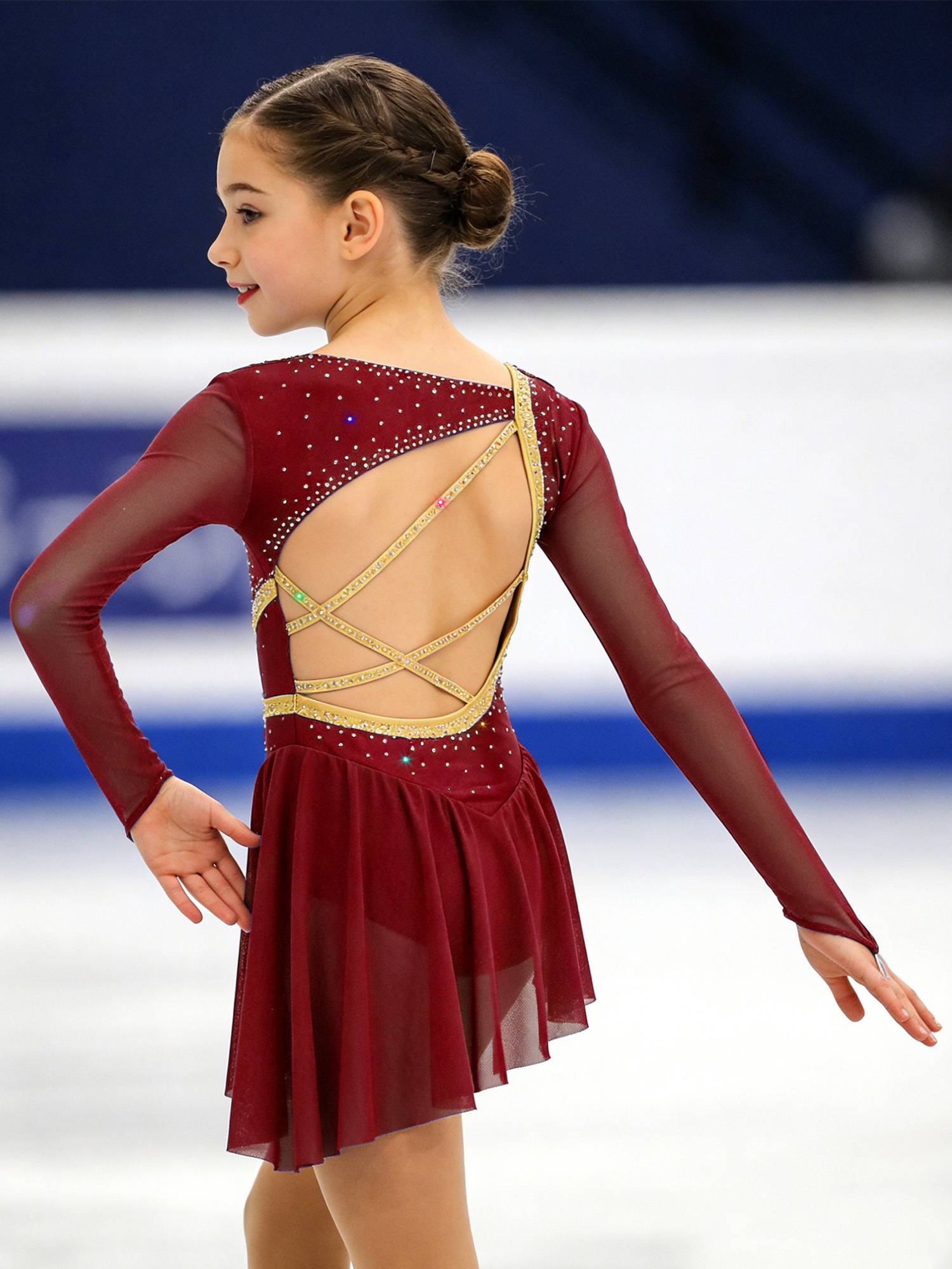 Girls Long Sleeve Rhinestone Figure Skating Dress for Ice Skating & Ballet Show