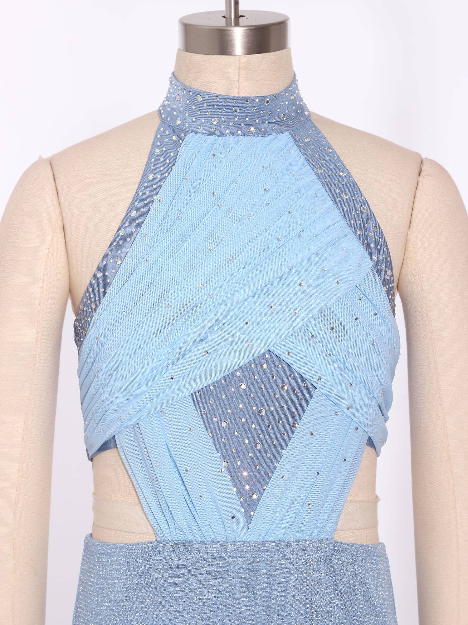 Girls Lyrical Dance Jumpsuit Sleeveless Rhinestone Halter Ballet Skating Leotard