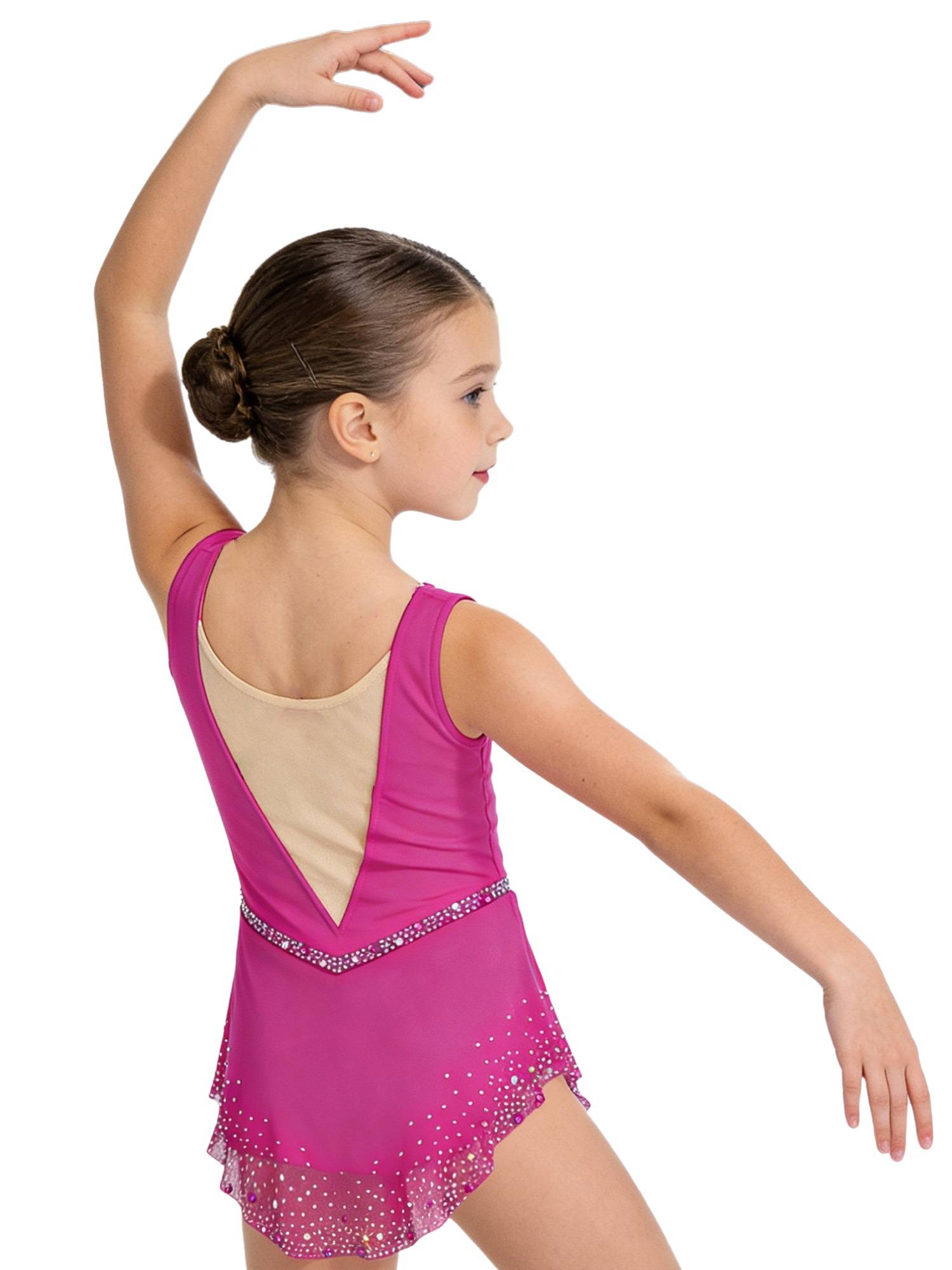 Girls Sleeveless Metallic Rhinetone Figure Skating Dress Gymnastics Leotard