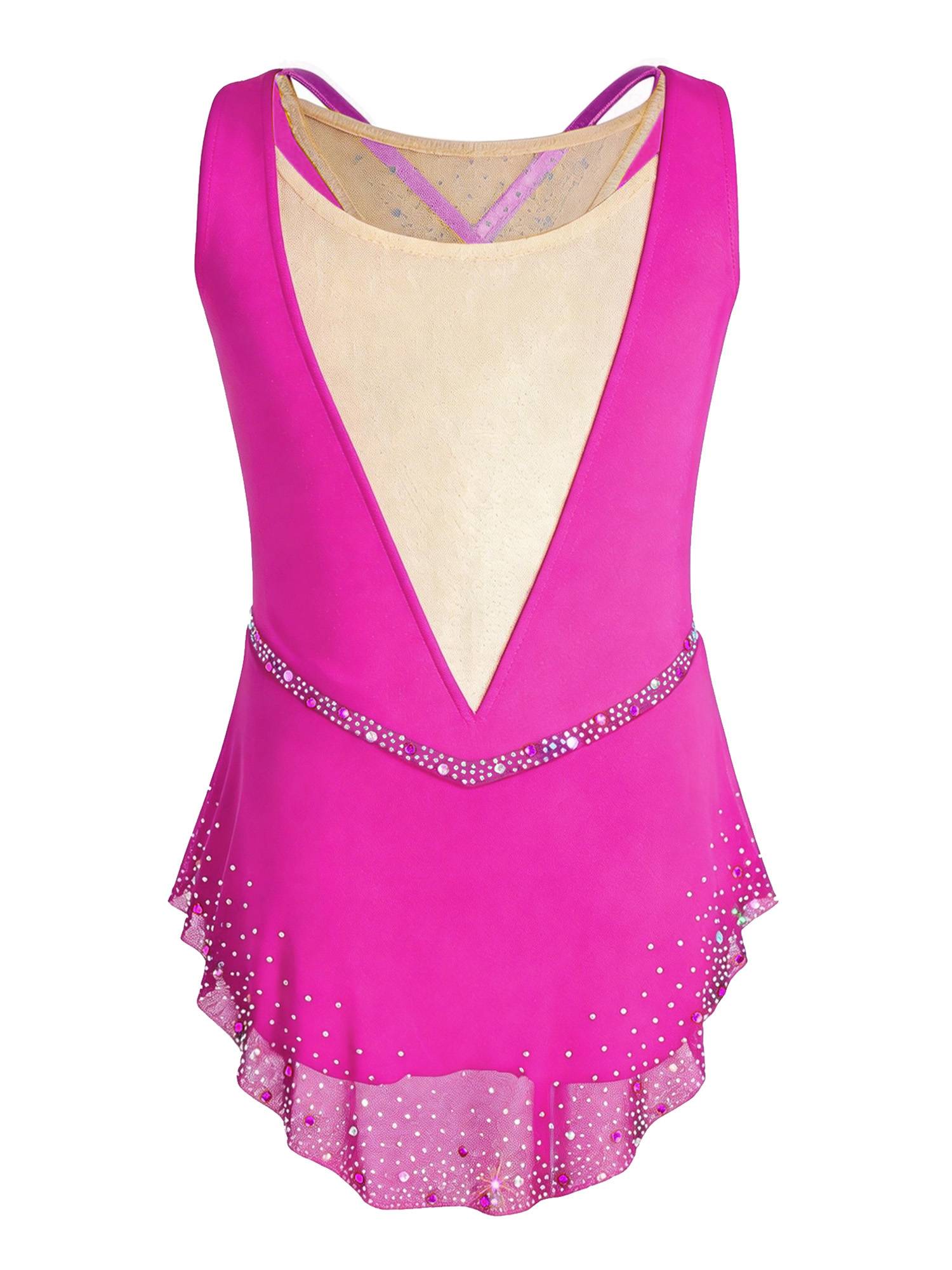 Girls Sleeveless Metallic Rhinetone Figure Skating Dress Gymnastics Leotard