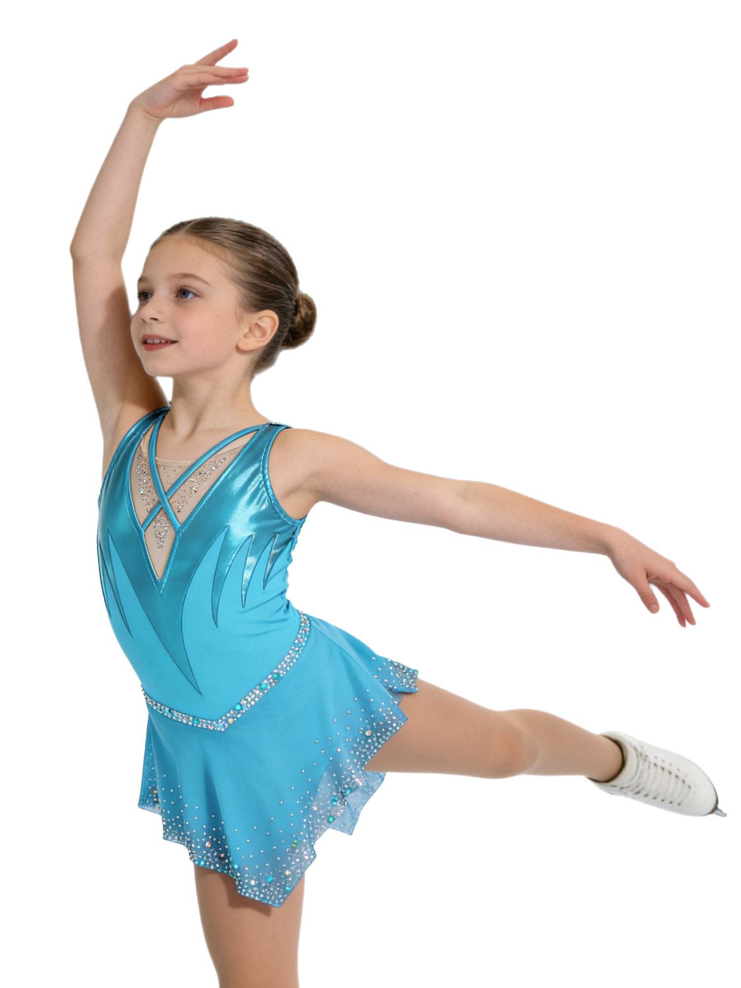 Girls Sleeveless Metallic Rhinetone Figure Skating Dress Gymnastics Leotard