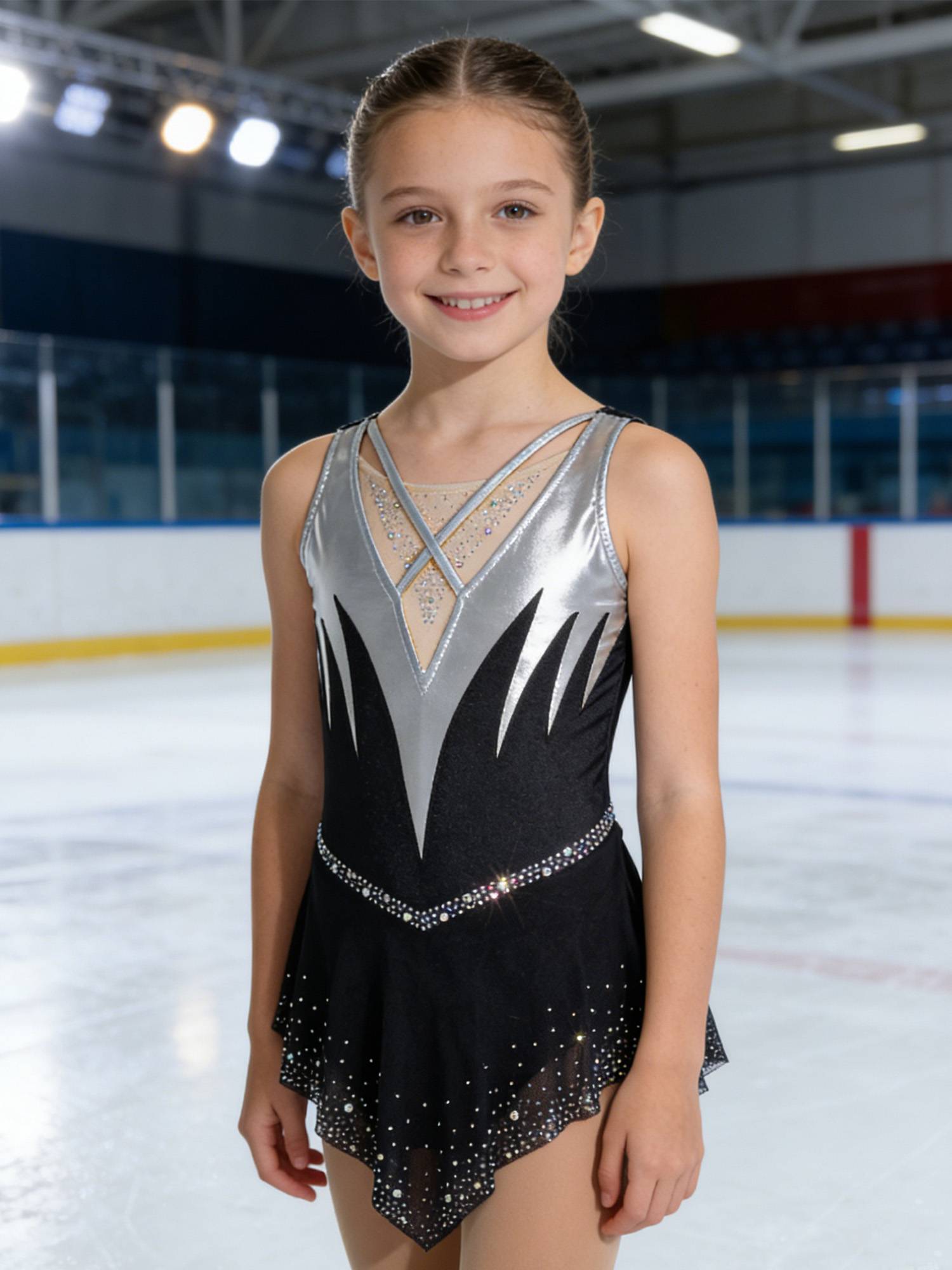 Girls Sleeveless Metallic Rhinetone Figure Skating Dress Gymnastics Leotard