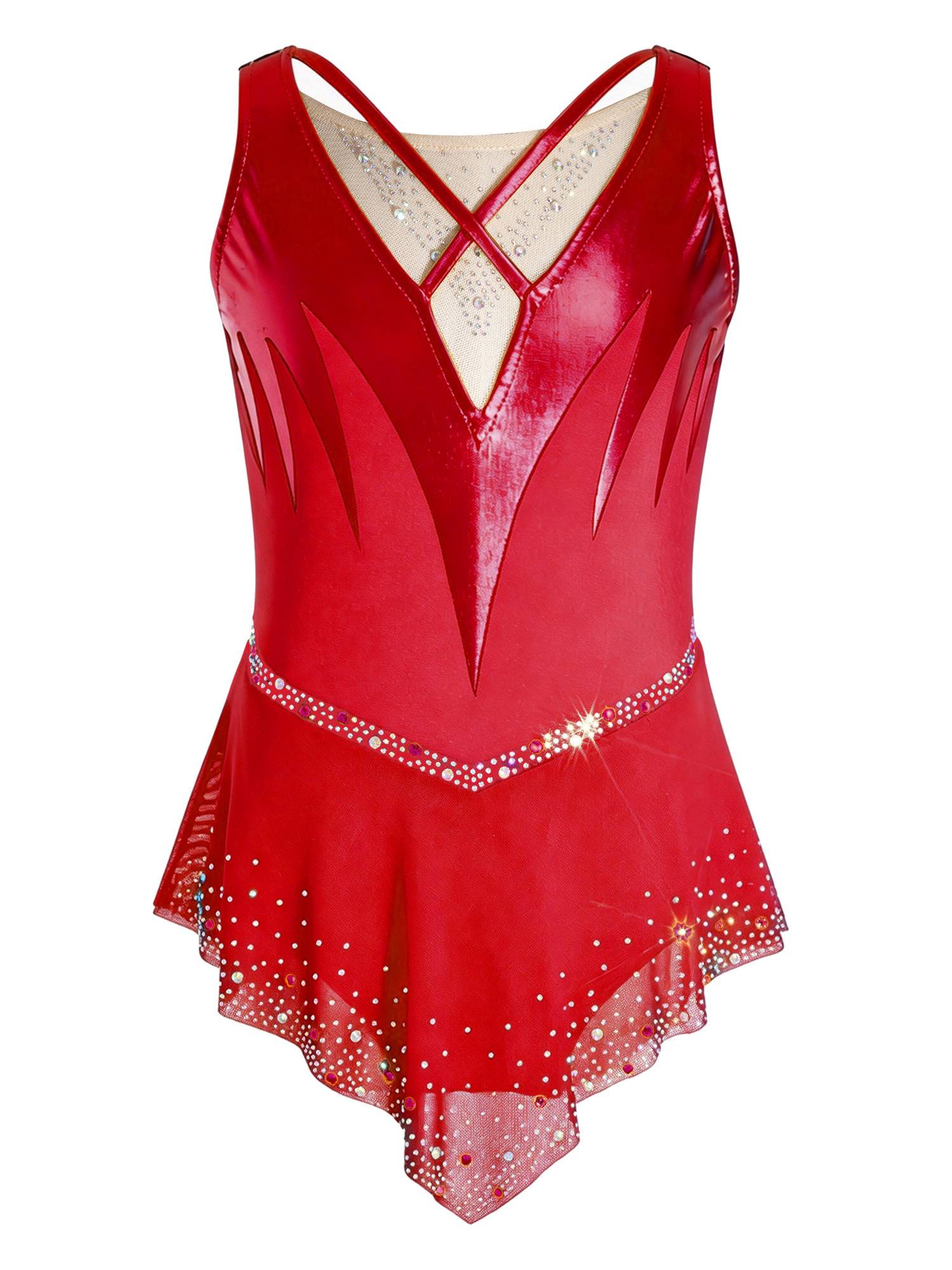 Girls Sleeveless Metallic Rhinetone Figure Skating Dress Gymnastics Leotard