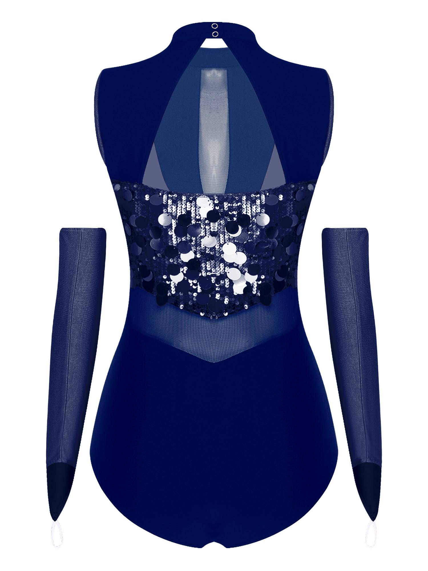 Women Sequin Sleeveless Latin Jazz Dance Leotard with Gloves