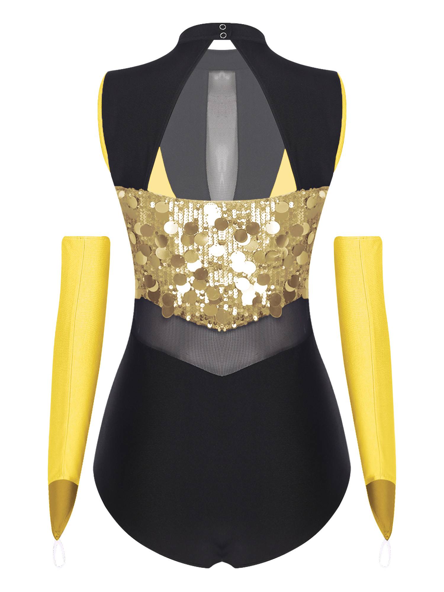 Women Sequin Sleeveless Latin Jazz Dance Leotard with Gloves
