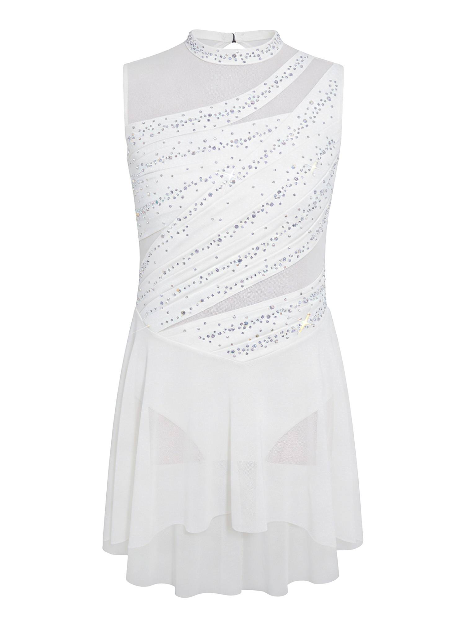 Girls Lyrical Dance Costume Sparkly Sleeveless Hi-lo Figure Skating Dress