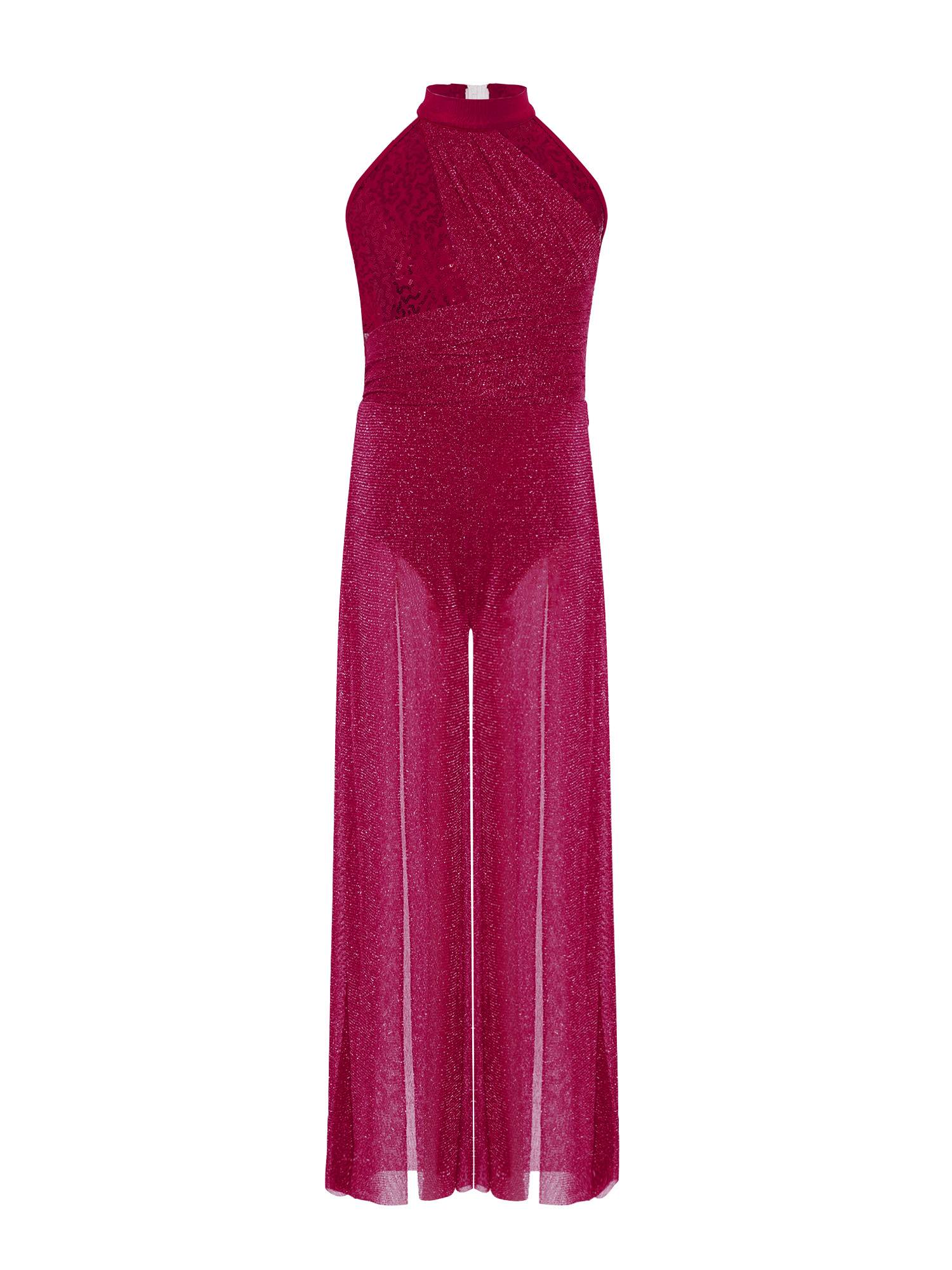 Kids Girls Lyrical Dance Jumpsuit Rhinestone Sleeveless Side Slit Ballet Leotard