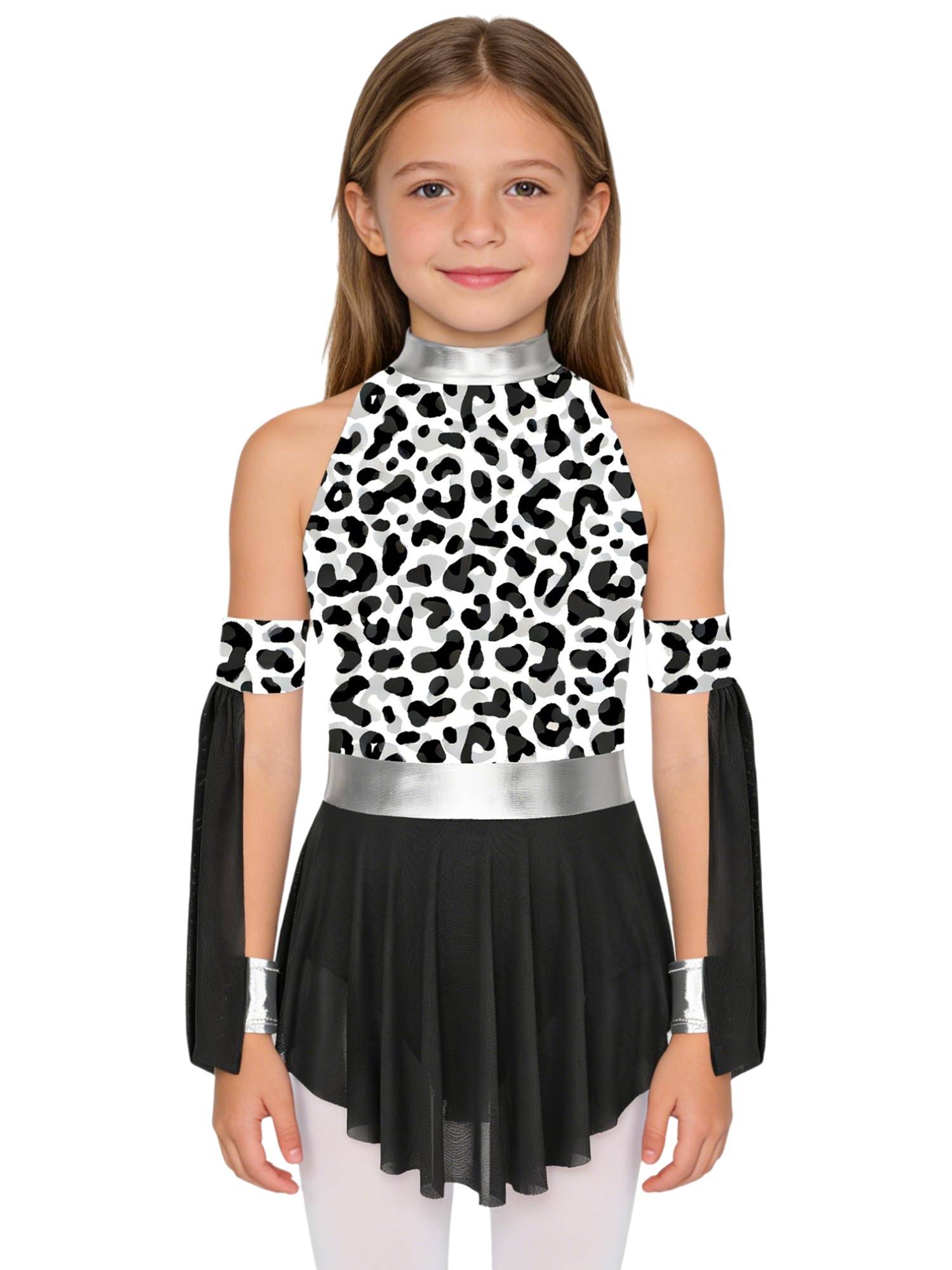 Kids Prehistoric Cave Costume Set Leopard Print Dress with Oversleeves
