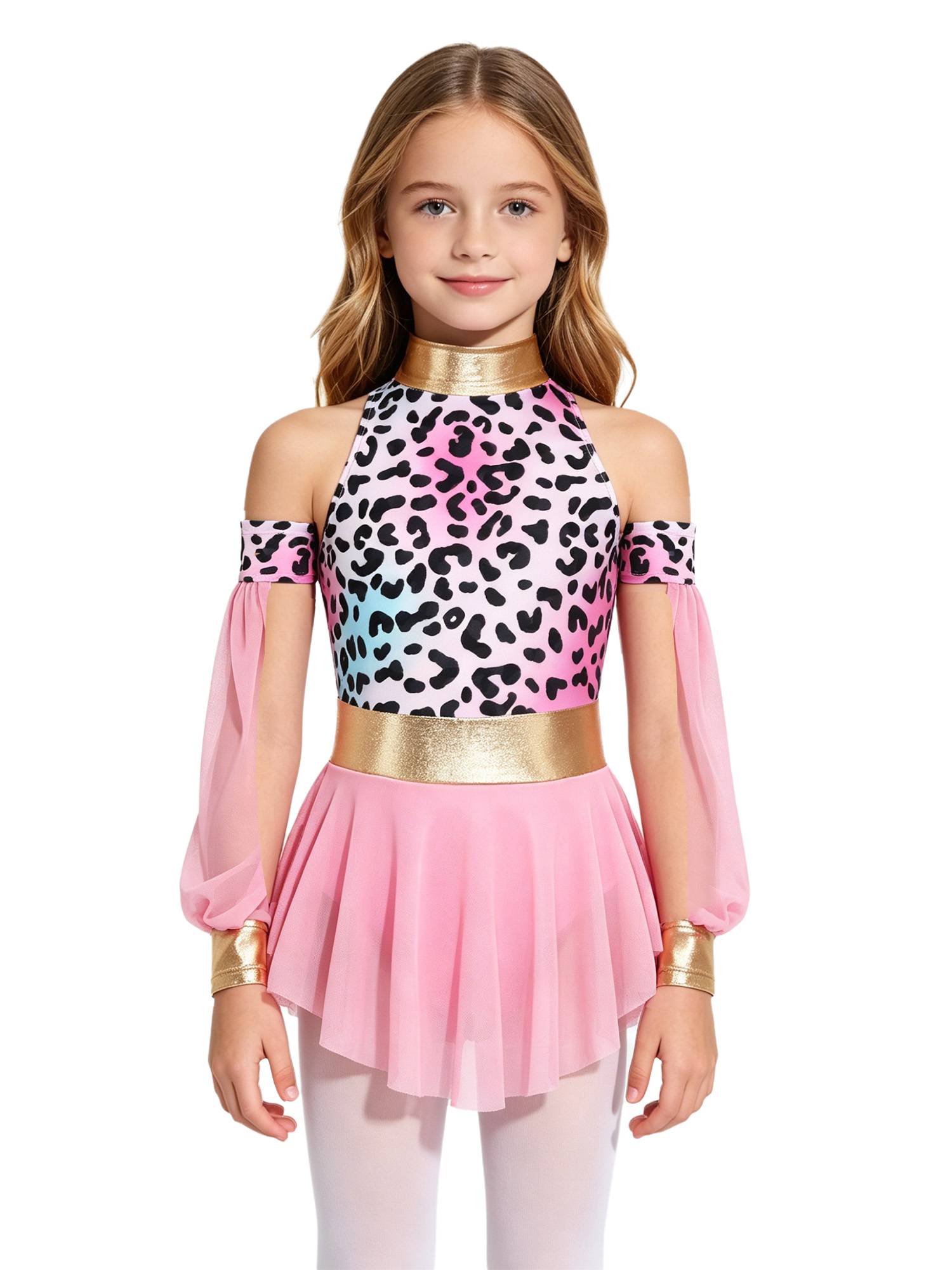 Kids Prehistoric Cave Costume Set Leopard Print Dress with Oversleeves