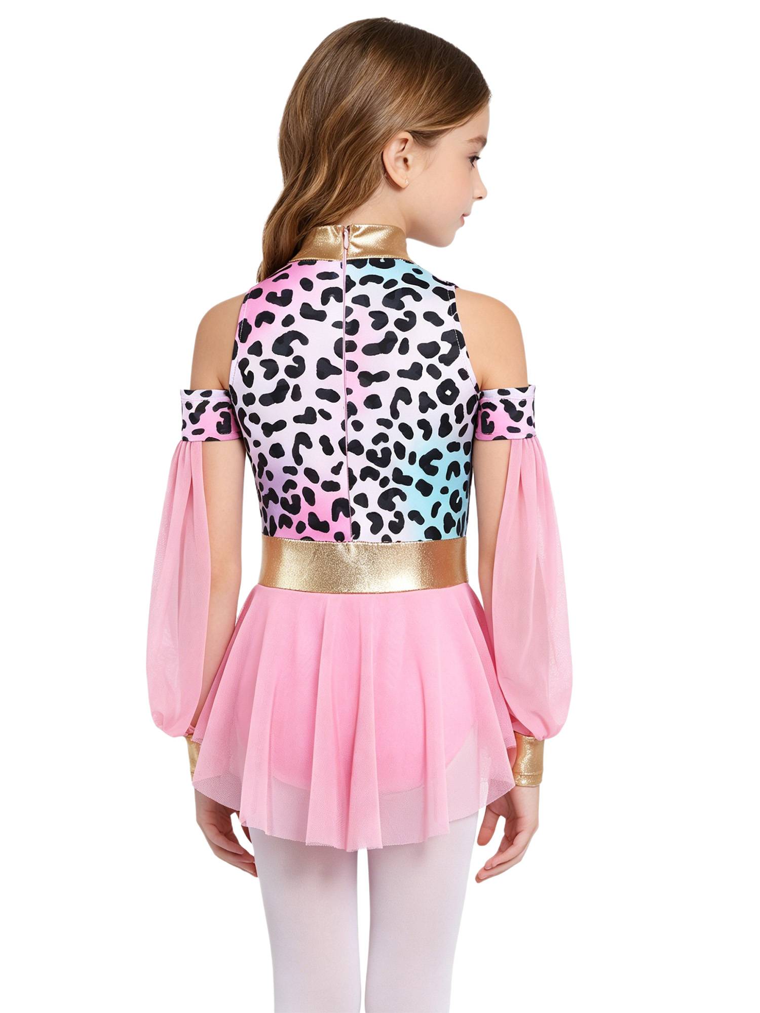 Kids Prehistoric Cave Costume Set Leopard Print Dress with Oversleeves